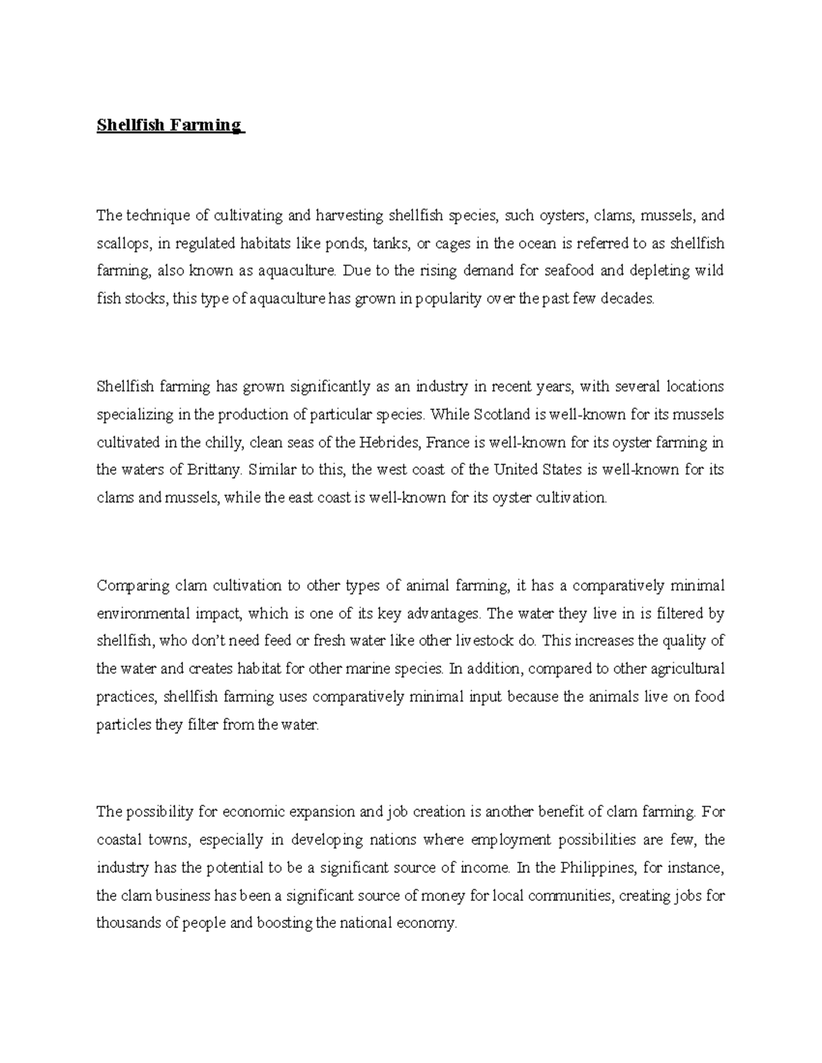 5.Shellfish farming - Shellfish Farming The technique of cultivating ...