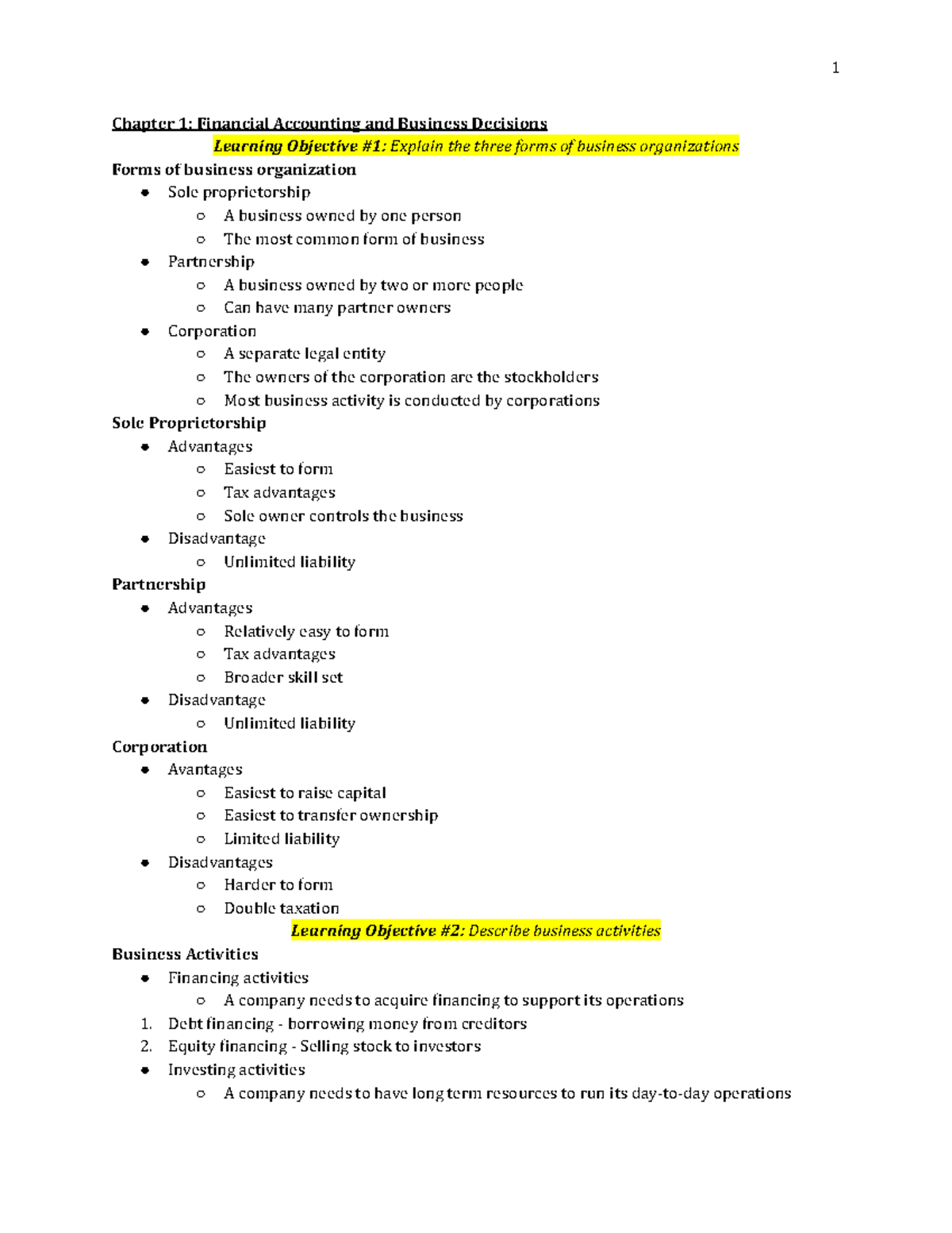 Chapters 1-4 - Chapter 1: Financial Accounting And Business Decisions ...