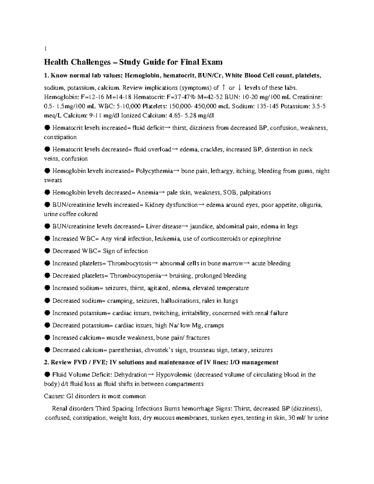 HC Final Exam Review 2 1 Health Challenges Study Guide For Final 