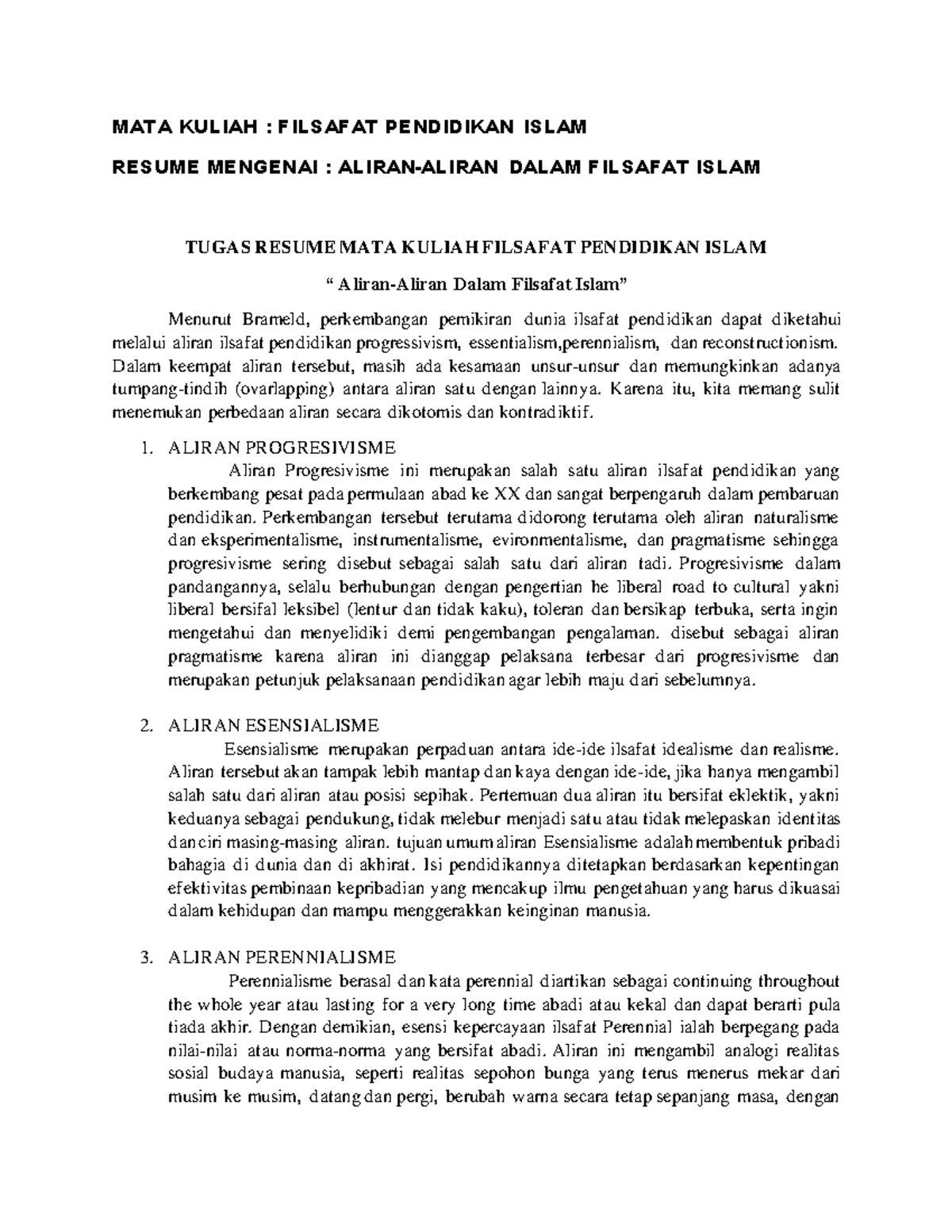 Resume Filsafat Pendidikan Islam - Aliran- Aliran Dalam Filsafat Islam ...