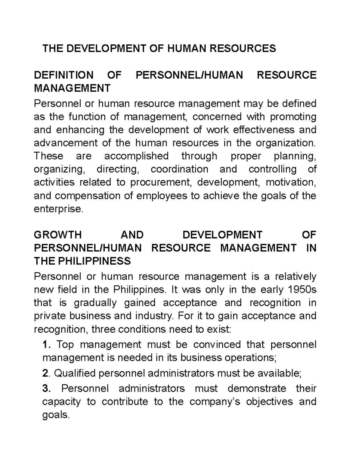 THE Development OF Human Resources THE DEVELOPMENT OF HUMAN RESOURCES