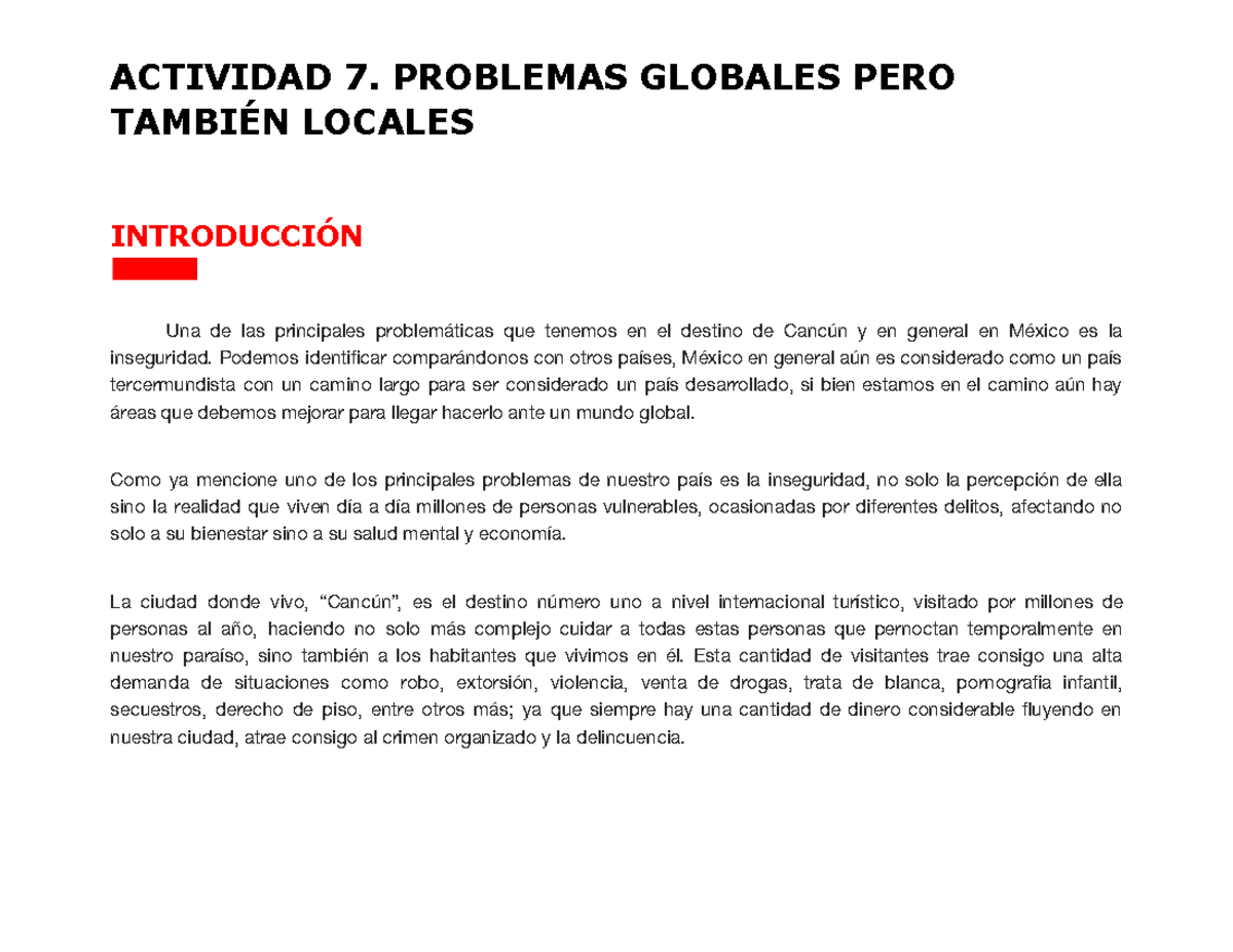 ACT. #7 PROBLEMAS GLOBALES PERO TAMBIEN LOCALES - ACTIVIDAD 7 ...