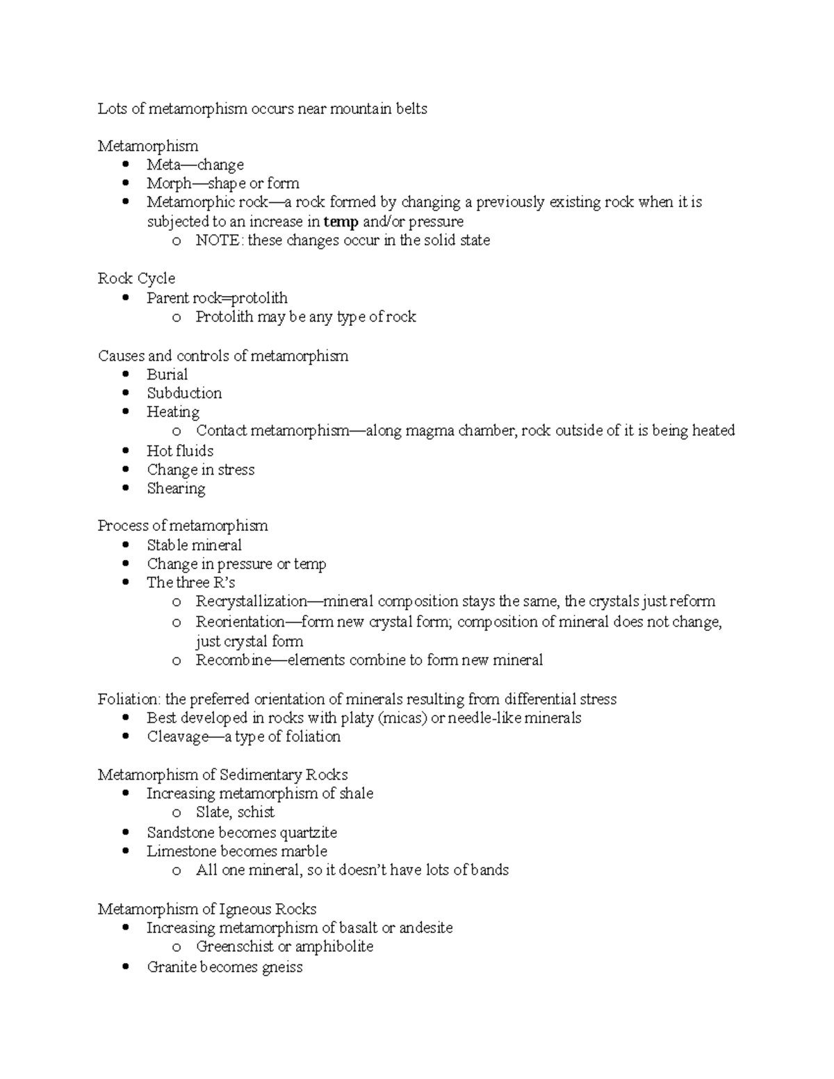 Metamorphism - Lecture notes 1 - Lots of metamorphism occurs near ...