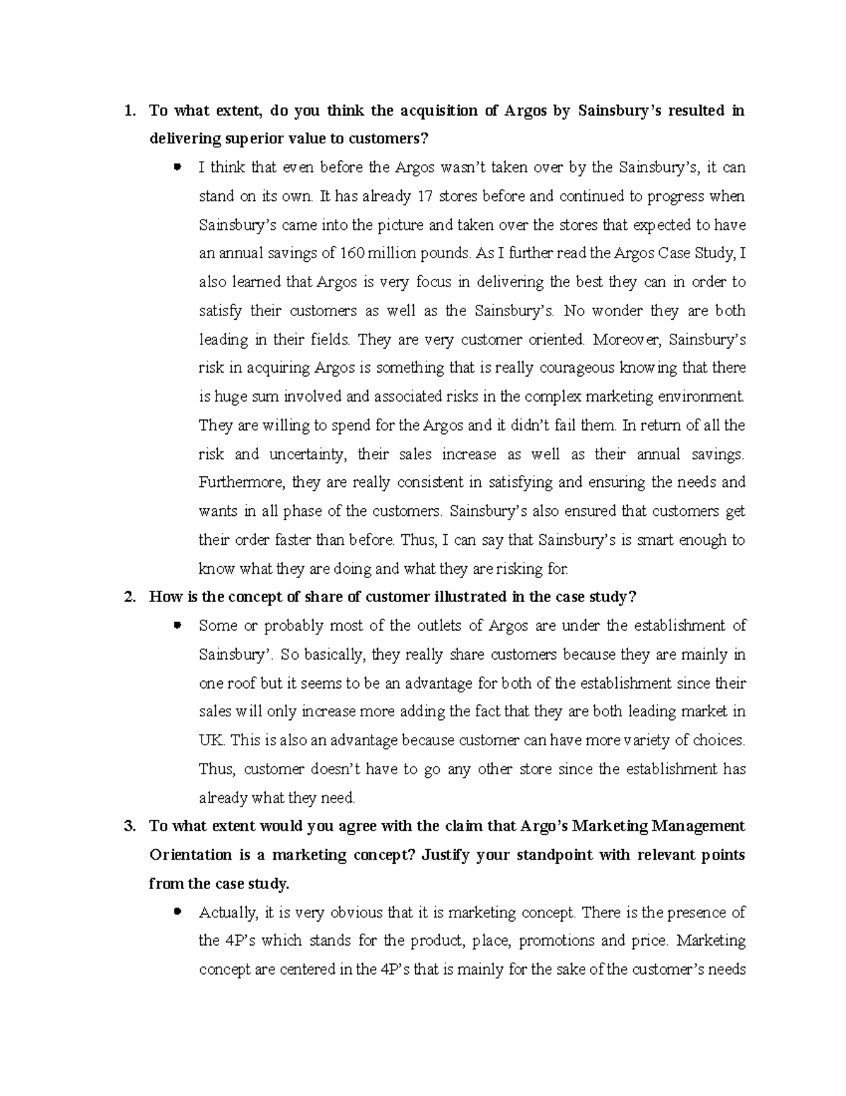 493709516 Argos Case Study To what extent, do you think the acquisition of Argos by Sainsbury