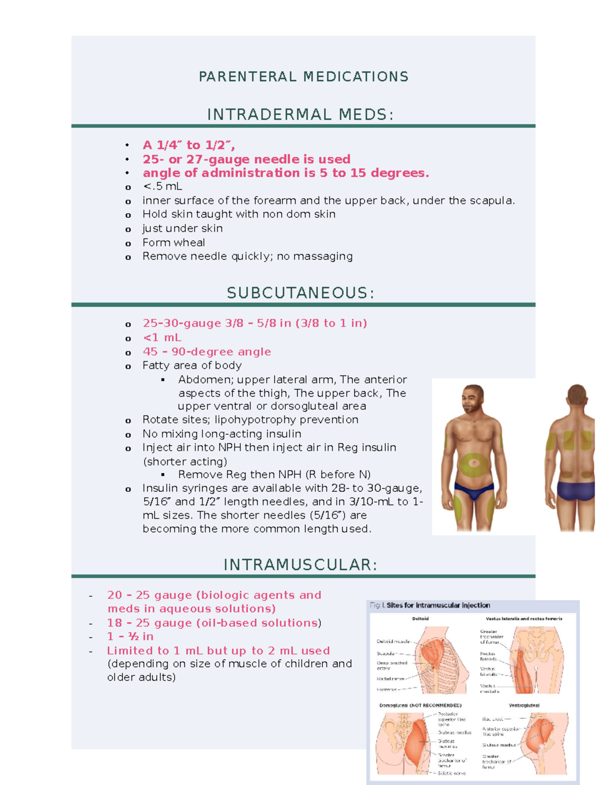 Parenteral Medications - PARENTERAL MEDICATIONS INTRADERMAL MEDS: A 1/4 ...