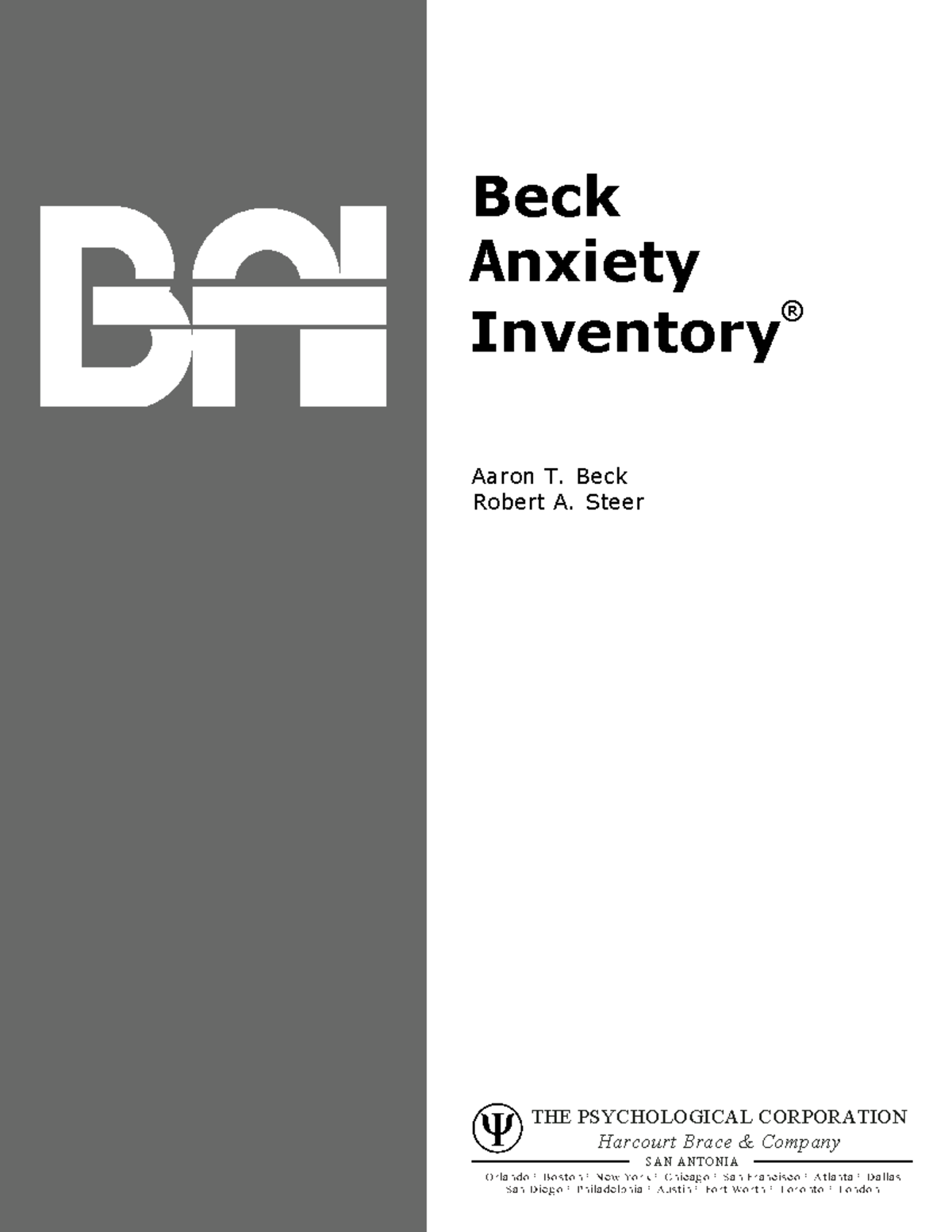 BAI Manual en Ingles 1993 - Beck Anxiety Inventory ® Aaron T. Beck ...