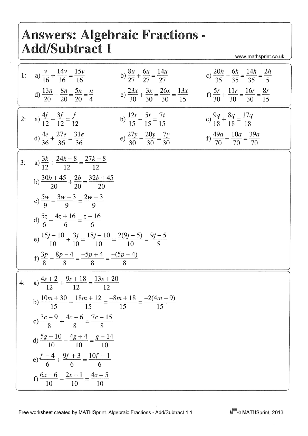 Algebraic fractions - ara 7 AN. 10 10 f) Ia) via 14y _ 15v b) Bu 6u ...