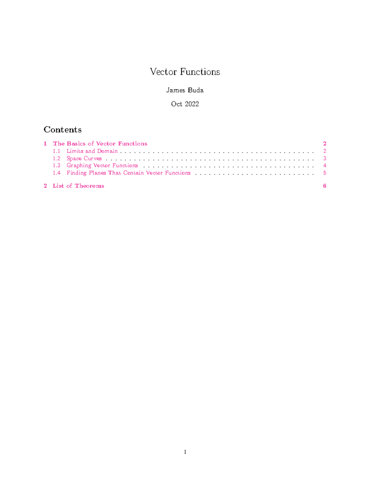 13.1 Notes - Vector Functions - Vector Functions James Buda Oct 2022 ...