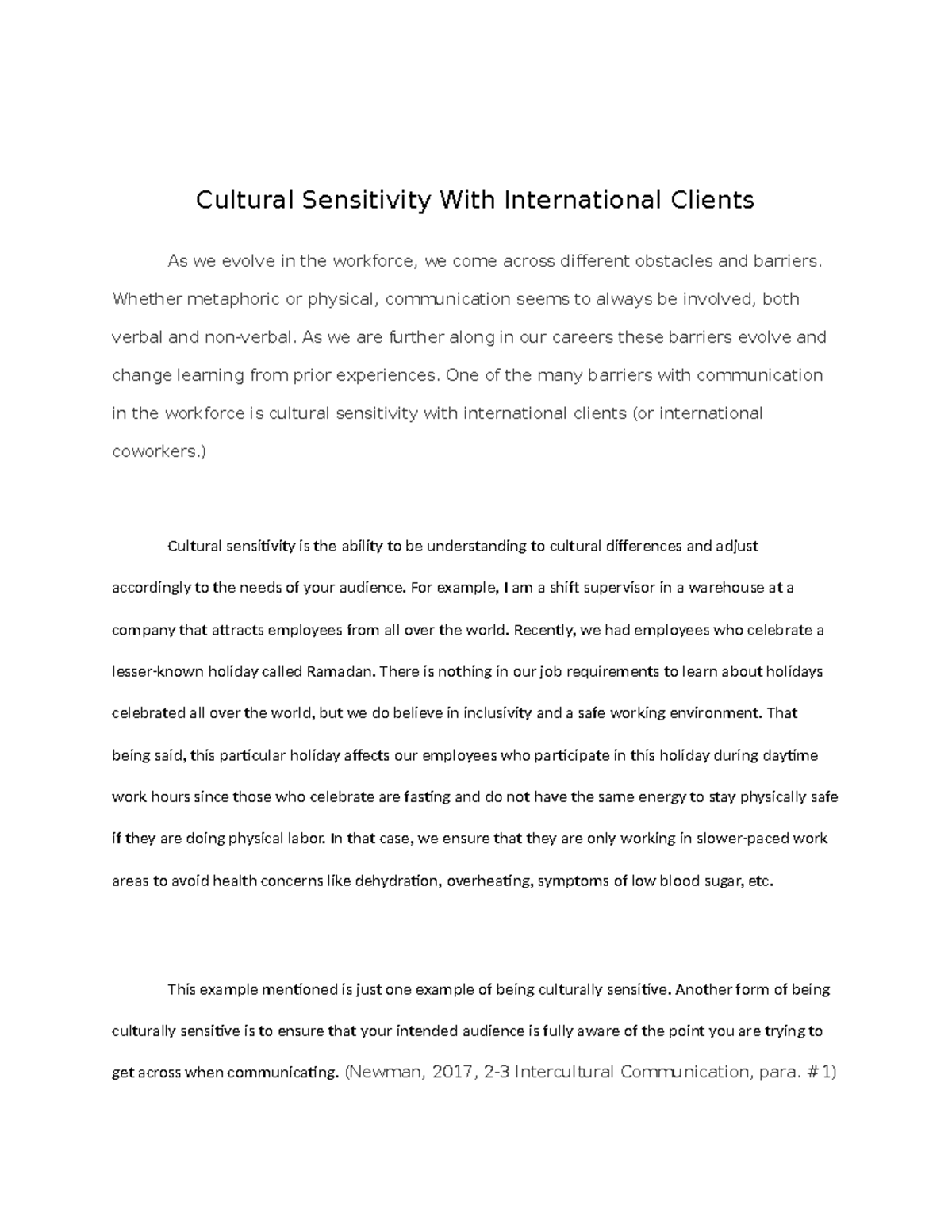Cultural Sensitivity - Paper. - Cultural Sensitivity With International ...