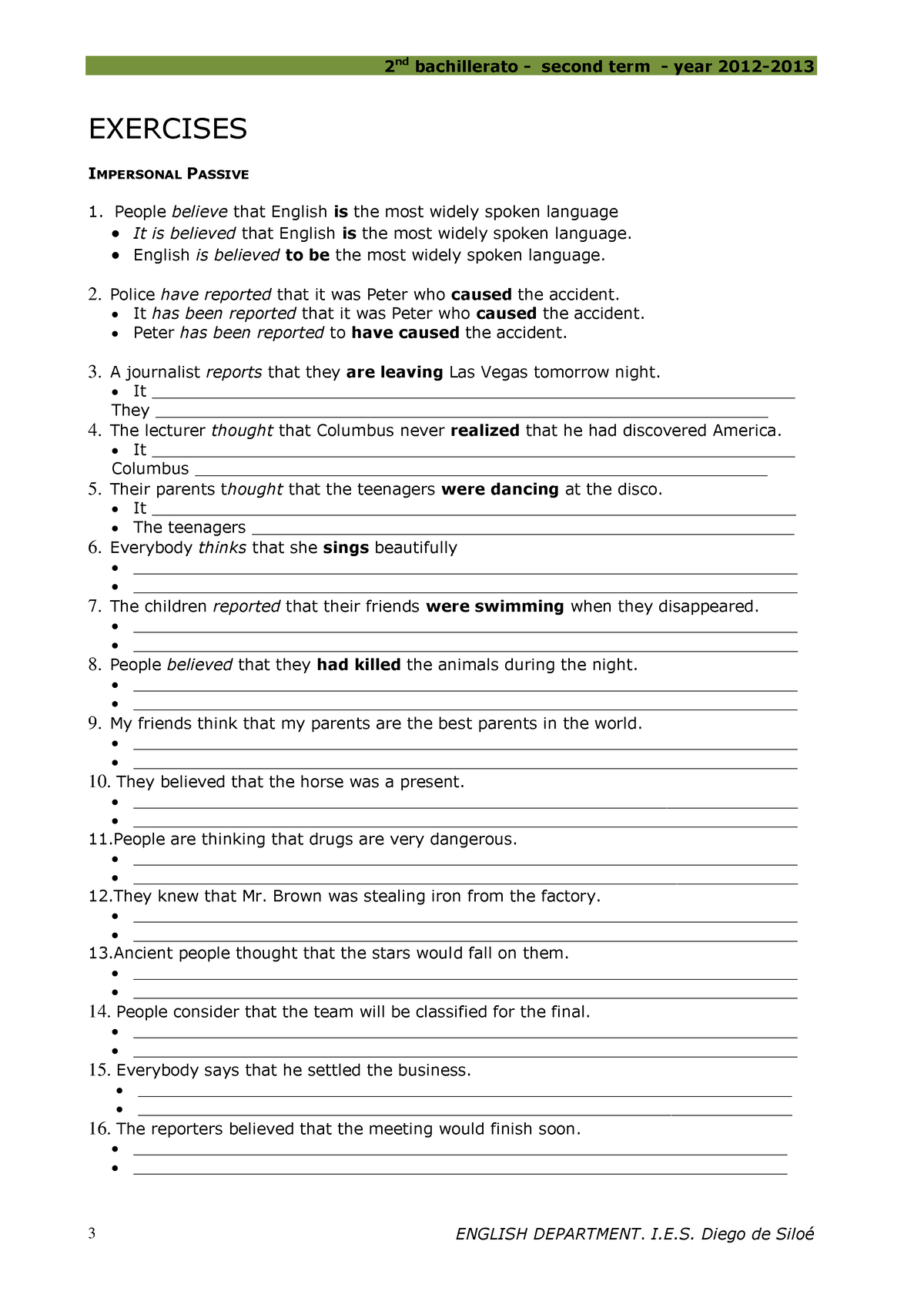 Different Structure FOR Passives Exercises - 2 nd bachillerato - second ...