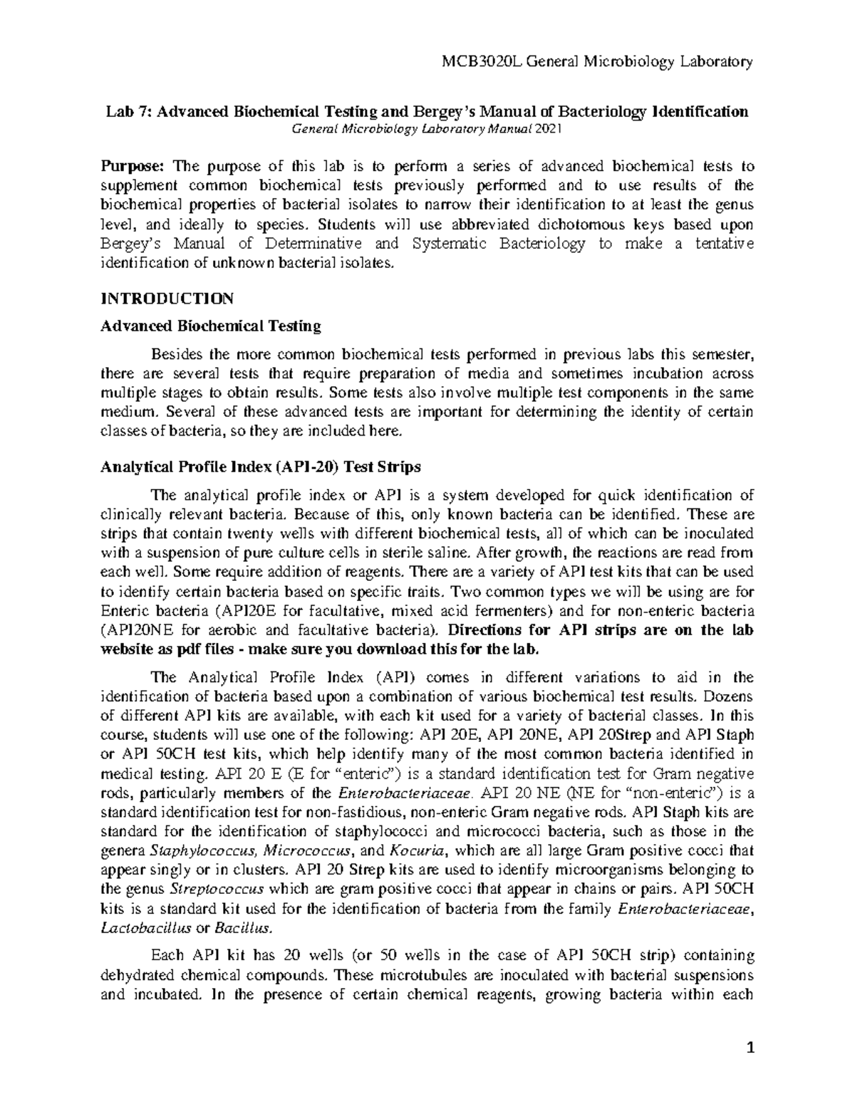 manual test for different test Exam study - Lab 7: Advanced Biochemical ...