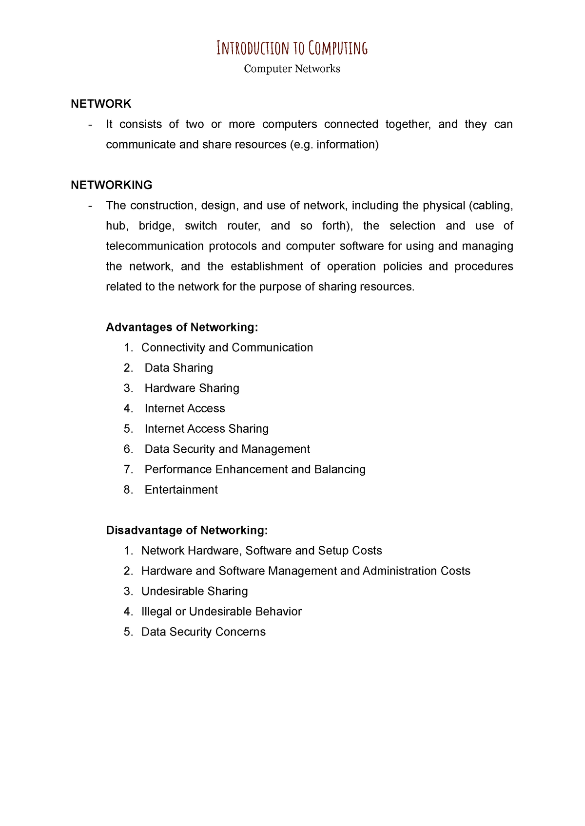 Computer Networks - Introduction to Computing - Computer Networks ...