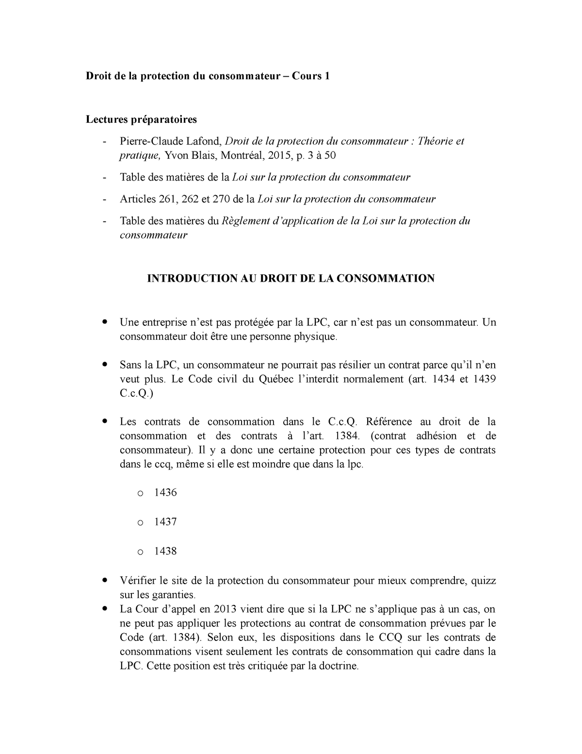 Cours 1 Droit De La Protection Du Consommateur Droit De La Protection Du Consommateur Cours 1 Studocu