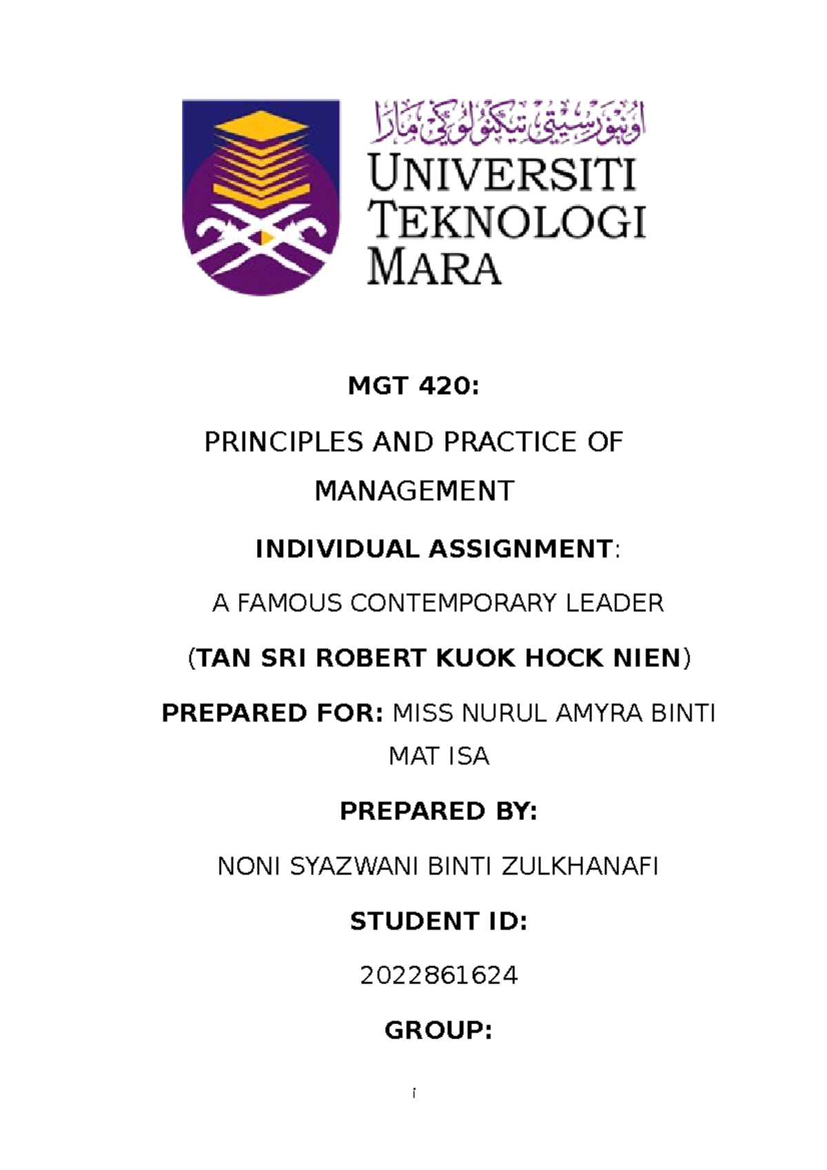 MGT Individual 1-2 - MGT 420: PRINCIPLES AND PRACTICE OF MANAGEMENT ...