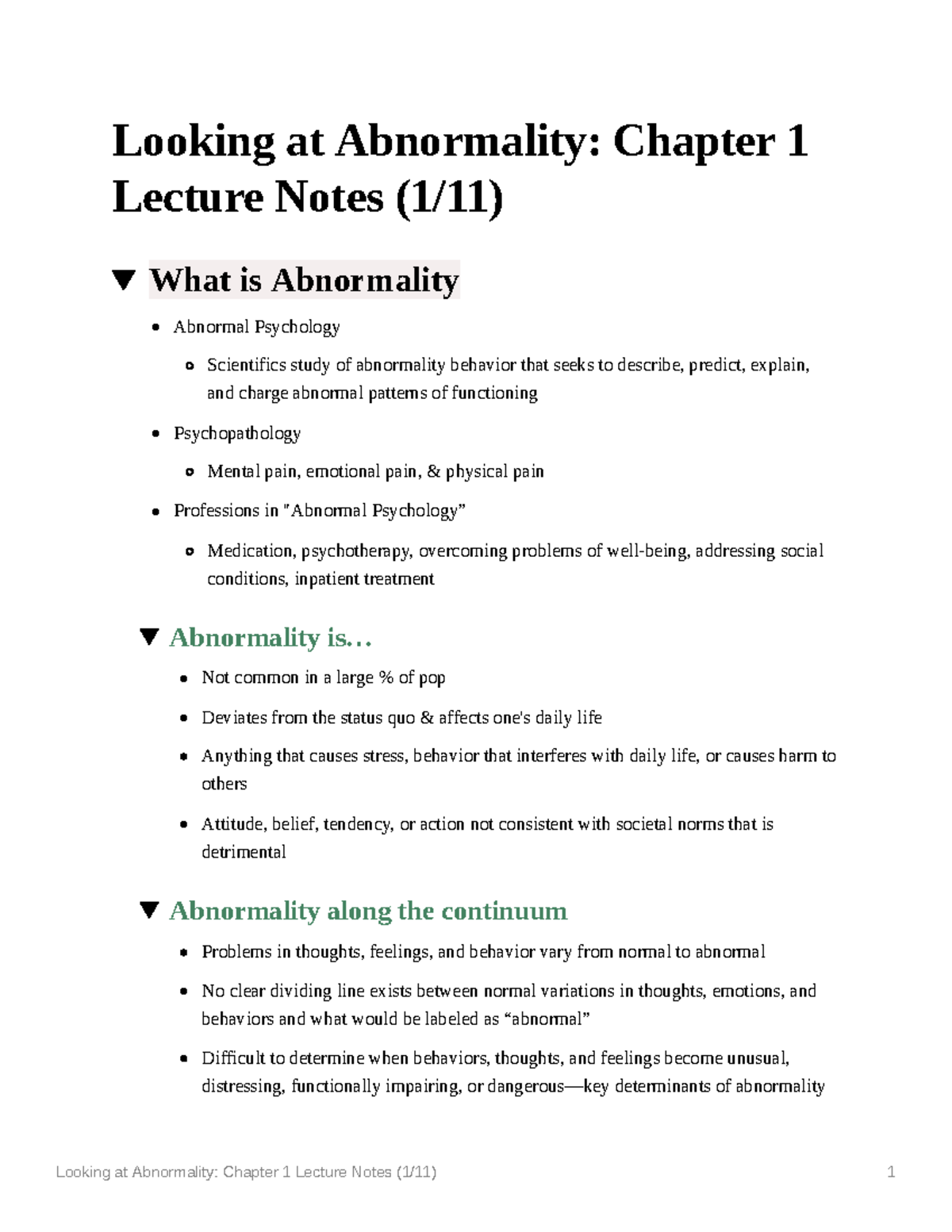 Looking At Abnormality Chapter 1 Lecture Notes - .. Not Common In A ...