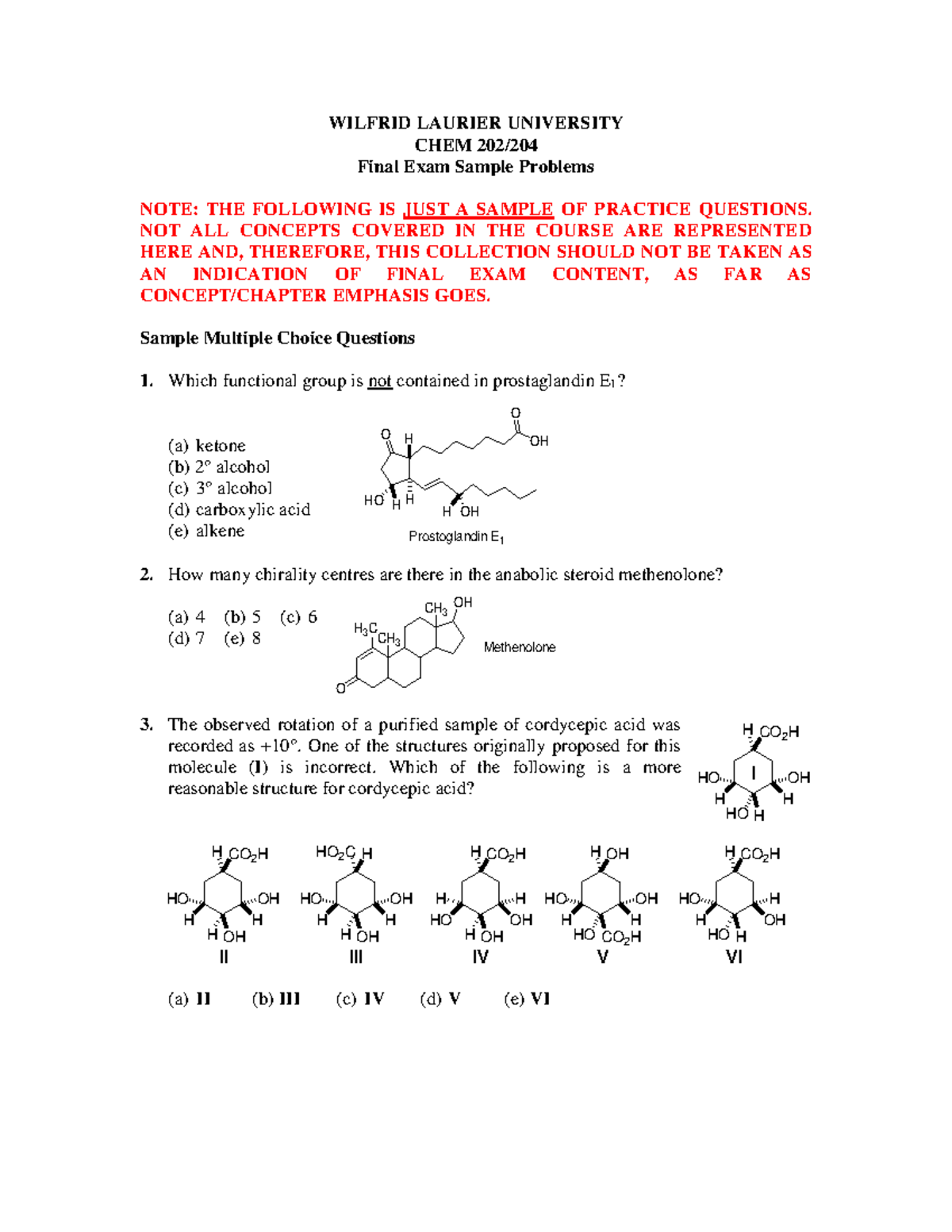 Final Exam 2017 WILFRID LAURIER UNIVERSITY CHEM 202/ Final Exam