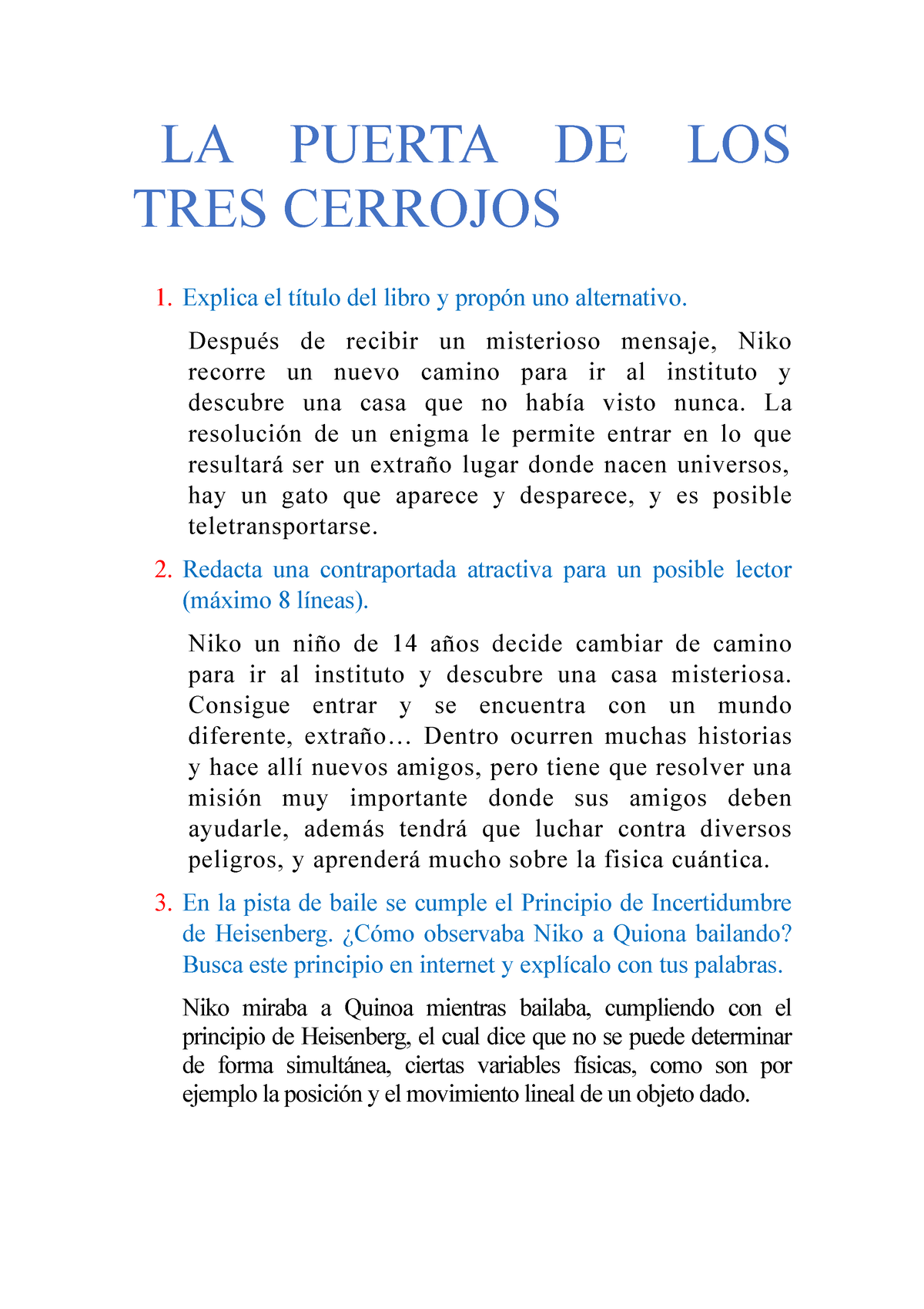 LA Puerta DE LOS TRES Cerrojos - LA PUERTA DE LOS TRES CERROJOS Explica el  título del libro y propón - Studocu