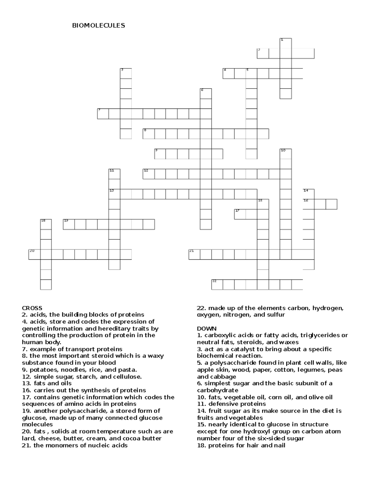 Biomolecules Chemistry - BIOMOLECULES CROSS 2. acids, the building ...