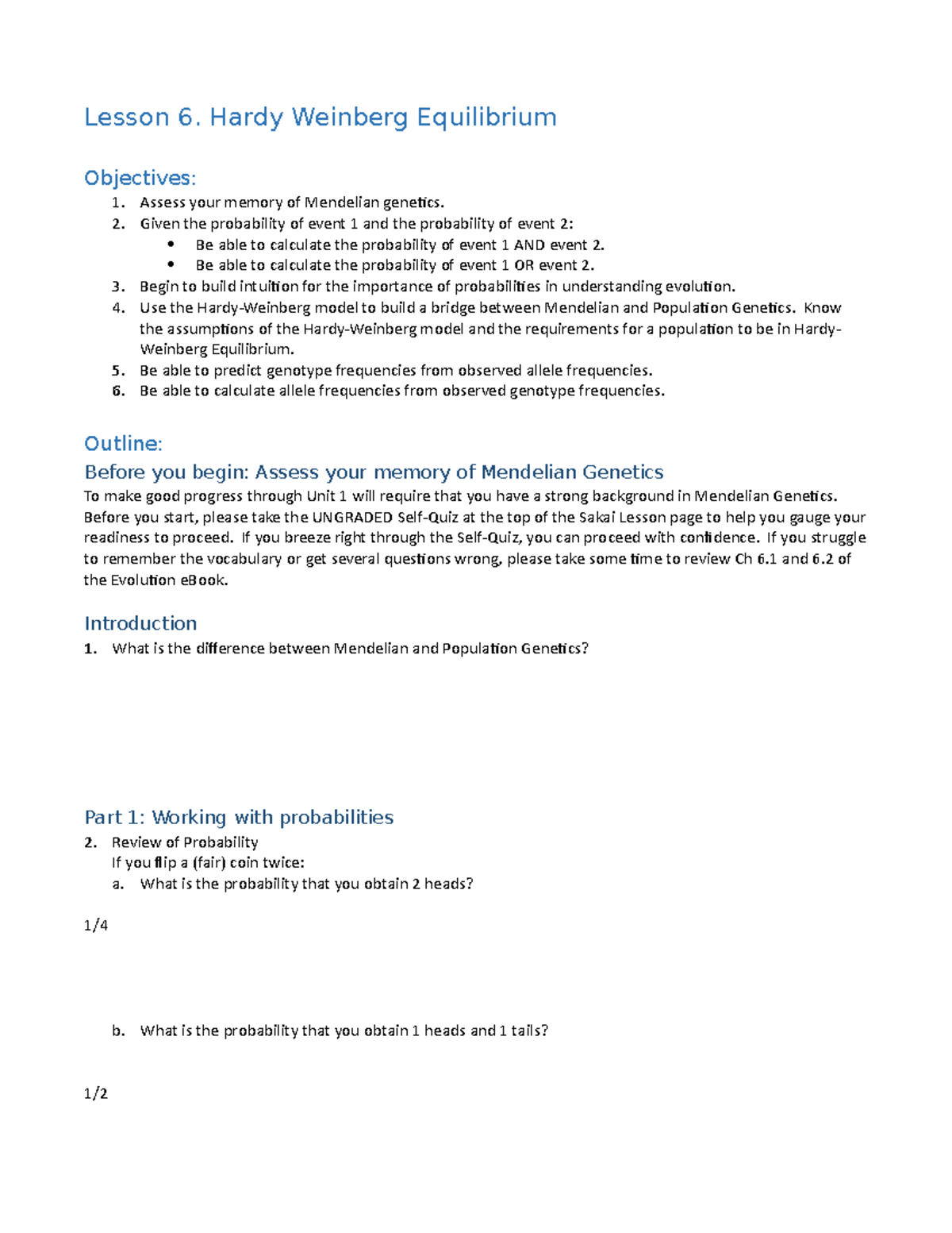 Lesson+6+Outline - Outline - Lesson 6. Hardy Weinberg Equilibrium ...