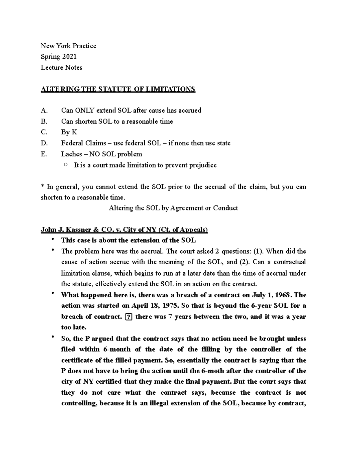 Chapter 4 Altering Statute of Limitations New York Practice Spring