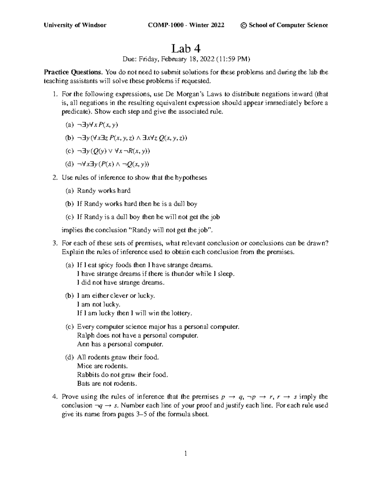 Week 4 laboratory University of Windsor COMP1000 Winter 2022