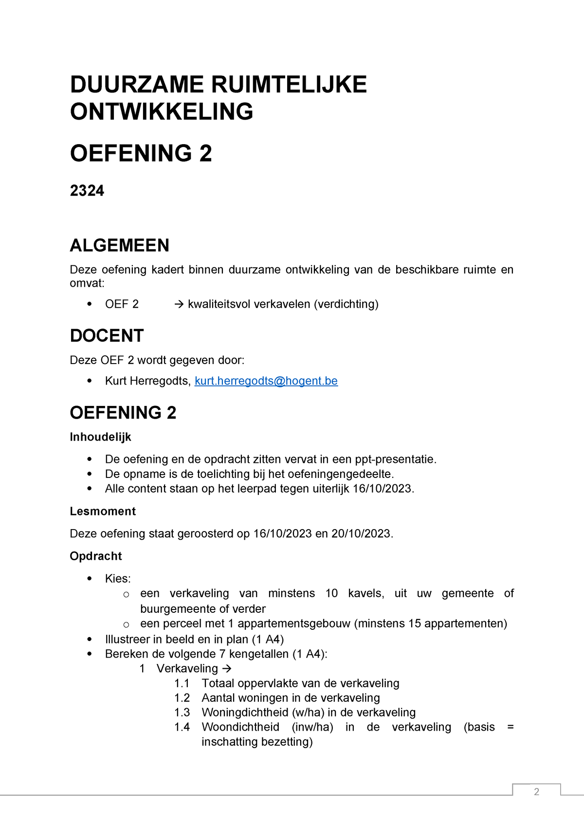 DRO OEF 2 2324 Studiewijzer - 2 DUURZAME RUIMTELIJKE ONTWIKKELING ...