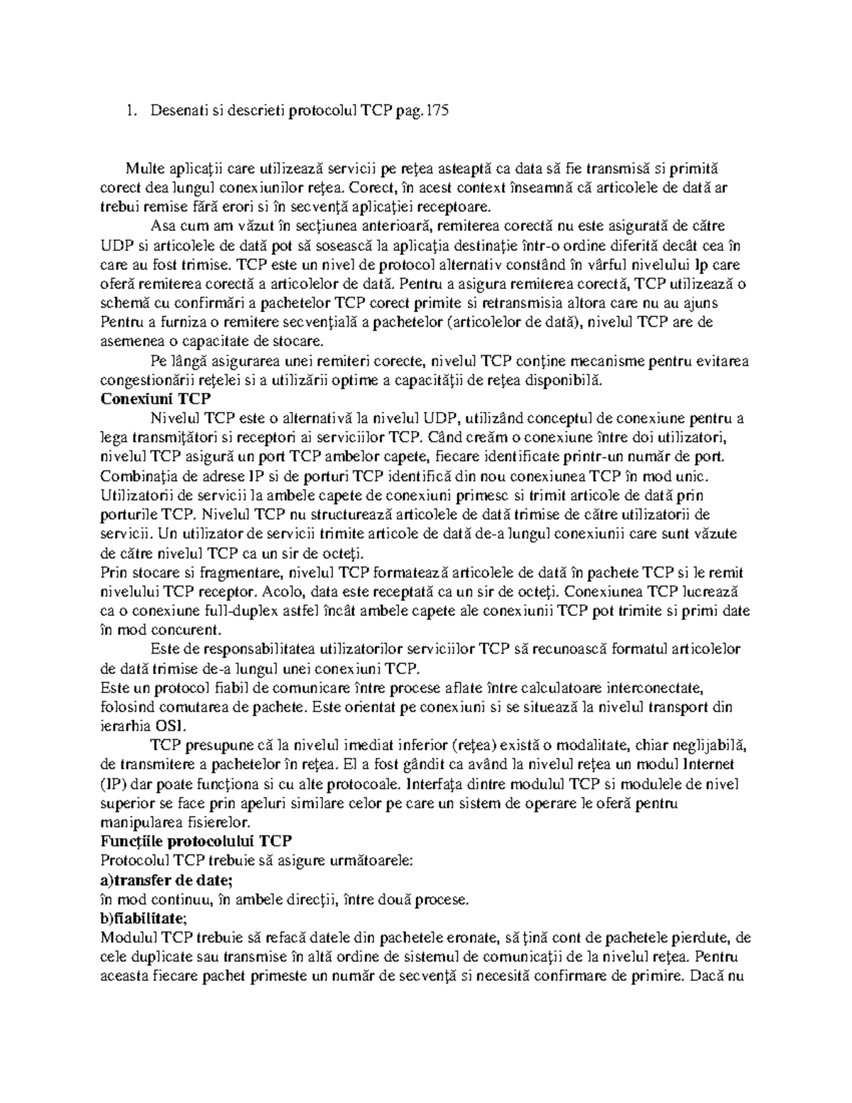 Retele elemente de baza - Desenati si descrieti protocolul TCP pag ...