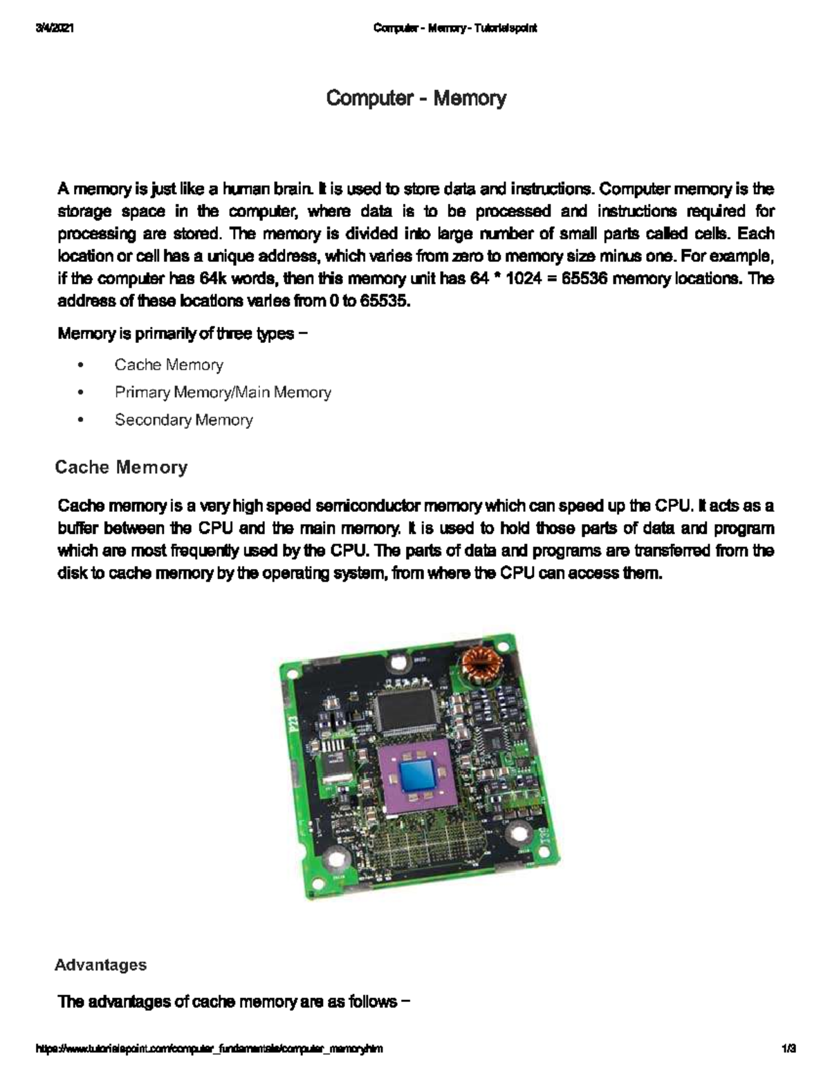 Computer memory - Information Communication Technology - Studocu