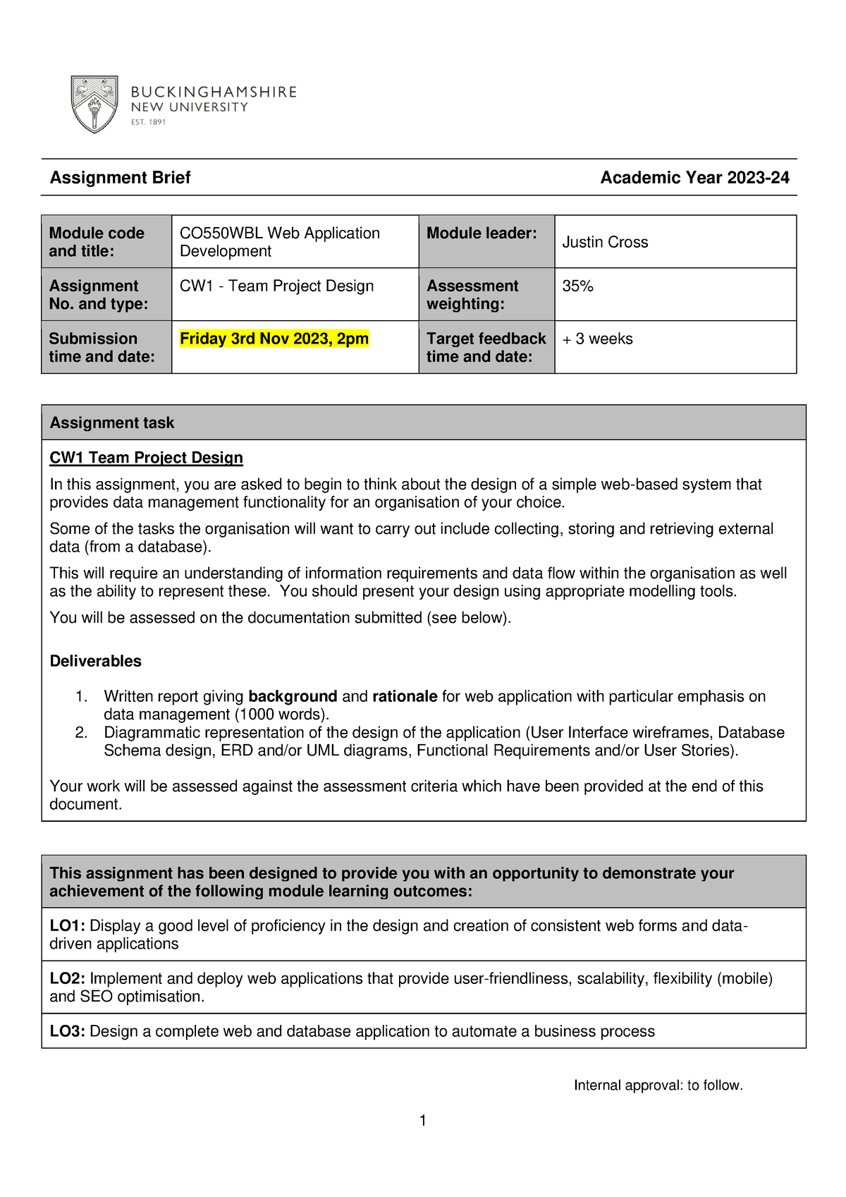 CO550 CW1 Assignment Brief - Project Design 23S1 - Assignment Brief ...