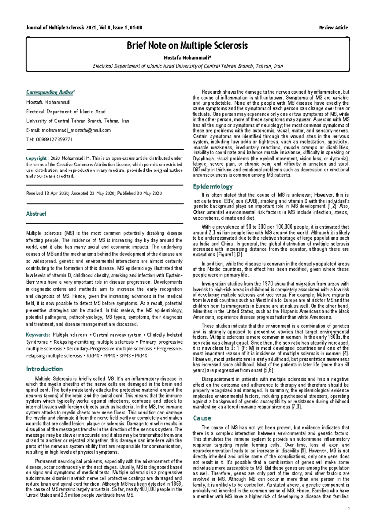 Multiple sclerosis - Lecture Notes - Brief Note on Multiple Sclerosis ...