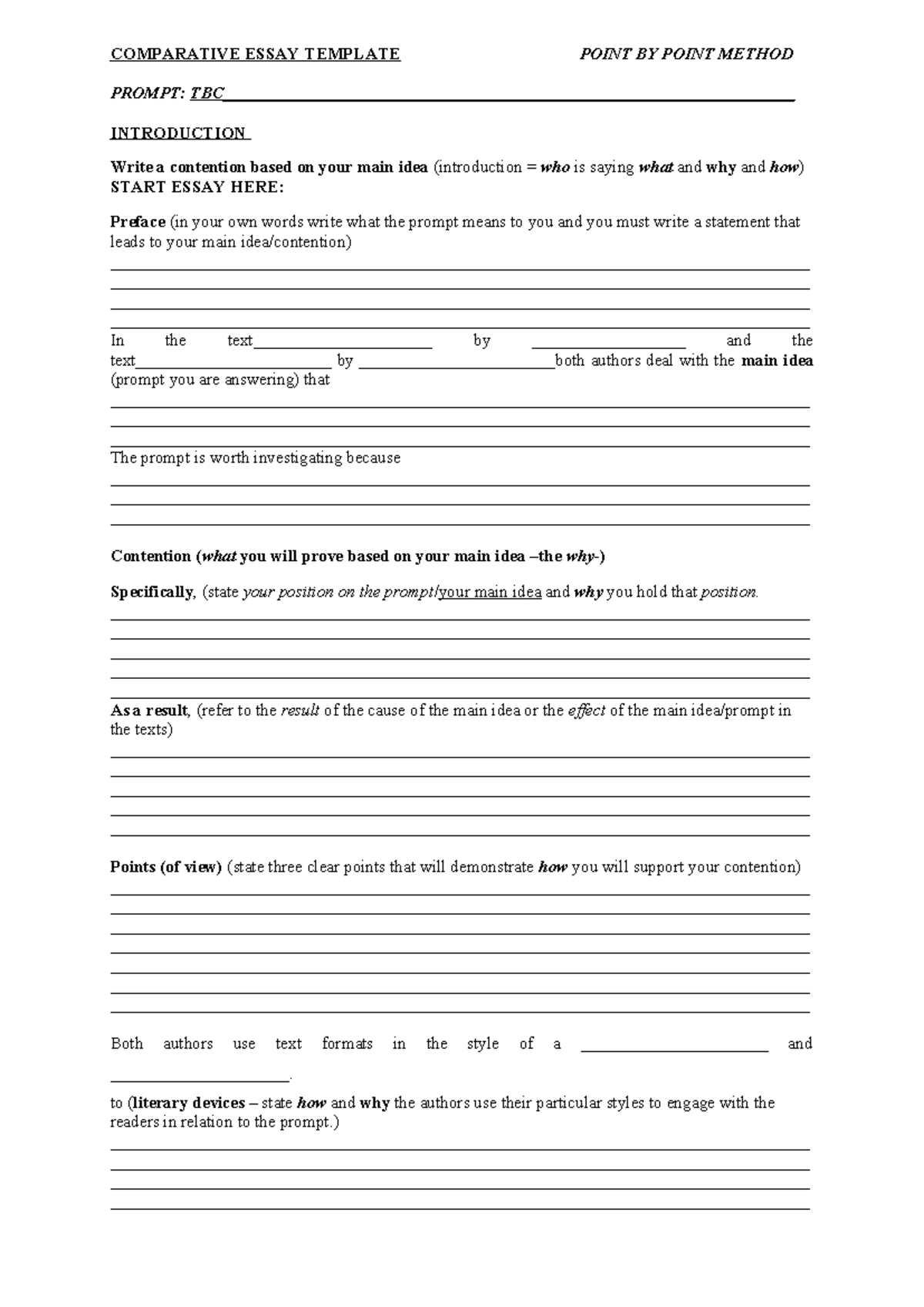 1Comparative Essay Outline Template BOR V1 - COMPARATIVE ESSAY TEMPLATE ...