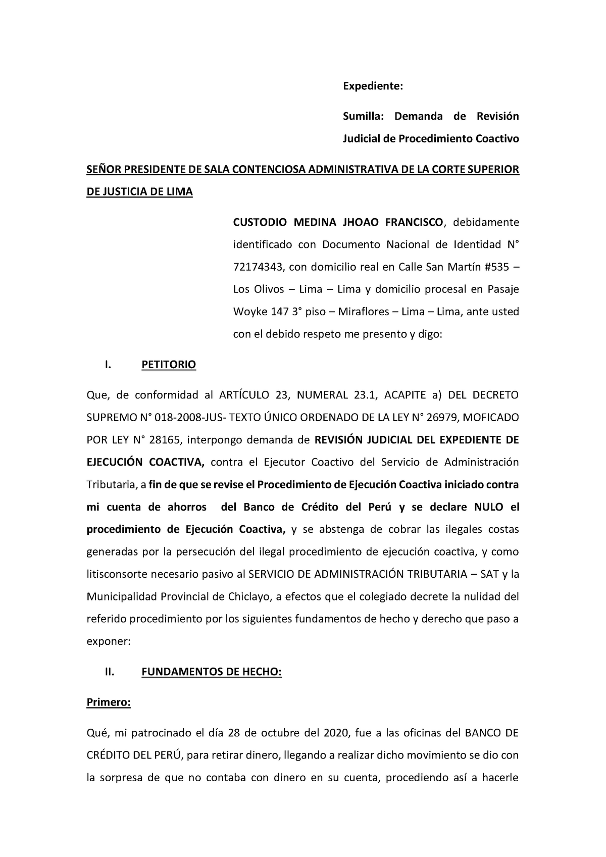 Demanda DE Revisión Judicial - Expediente: Sumilla: Demanda de Revisión ...