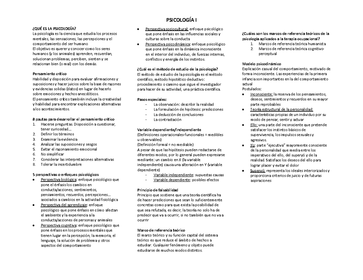 Psico 1ª conv - Bfjd - ¿QUÉ ES LA PSICOLOGÍA? La psicología es la ...