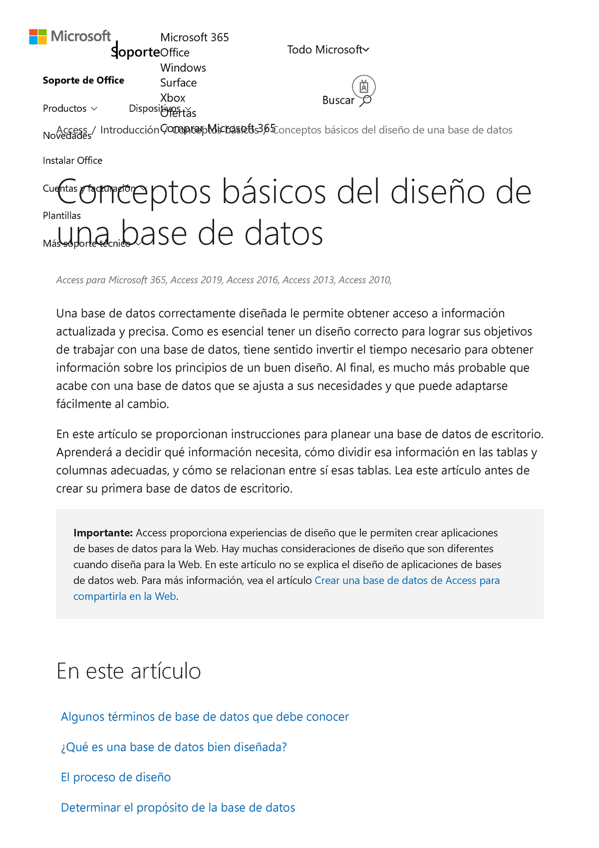 Conceptos básicos del diseño de una base de datos - Access - Soporte de  Office Novedades Instalar - Studocu