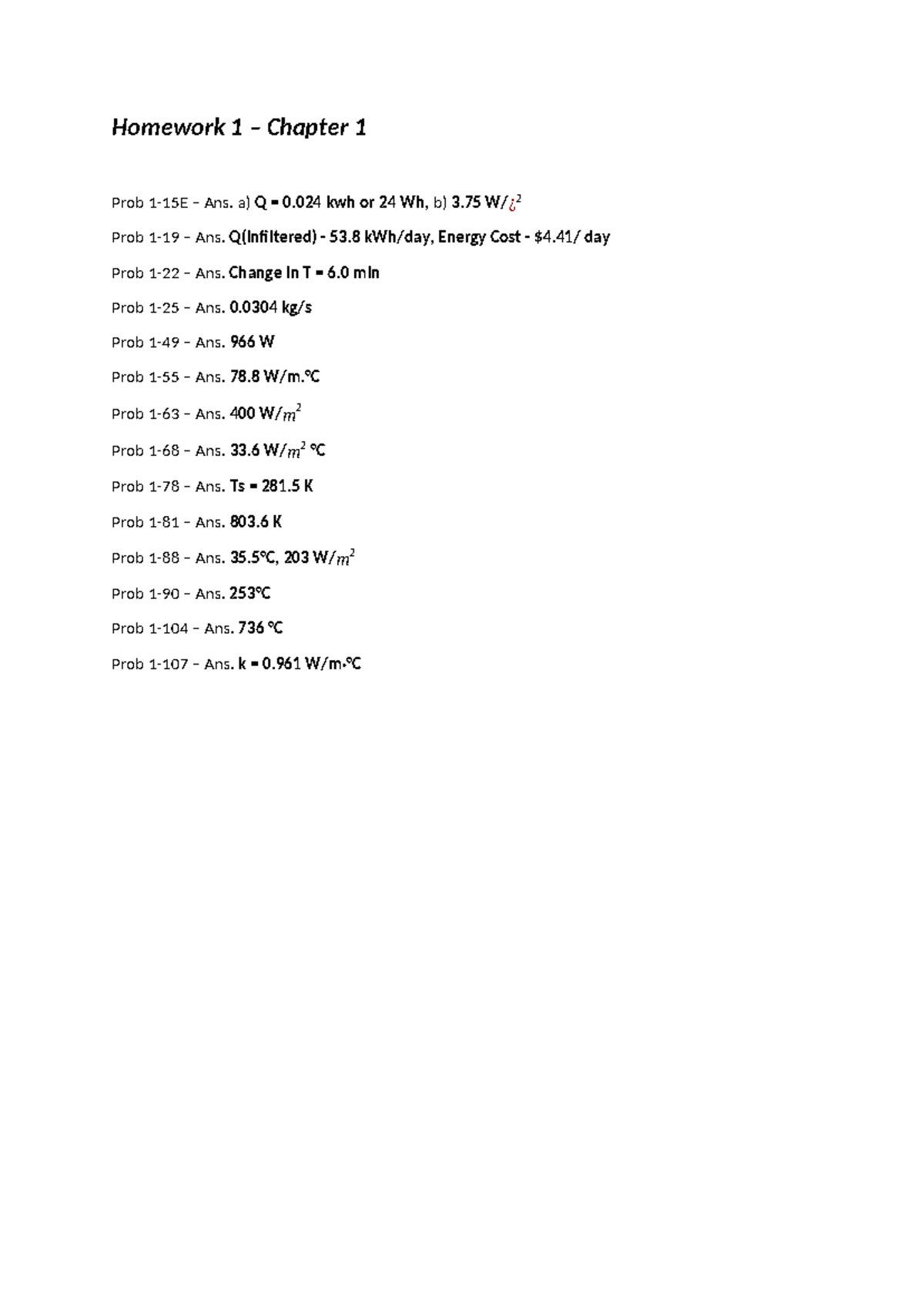 HW#1 Problems - Homework help - Homework 1 – Chapter 1 Prob 1-15E – Ans ...
