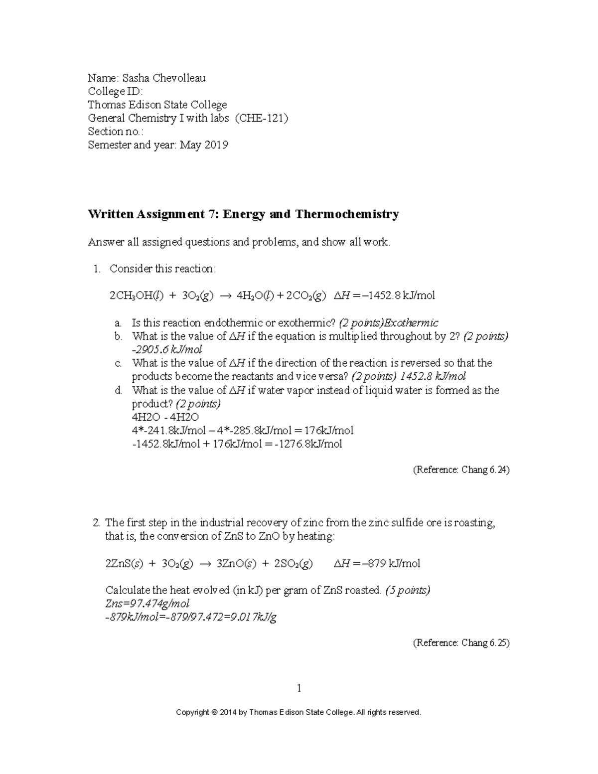 chemistry assignment 7