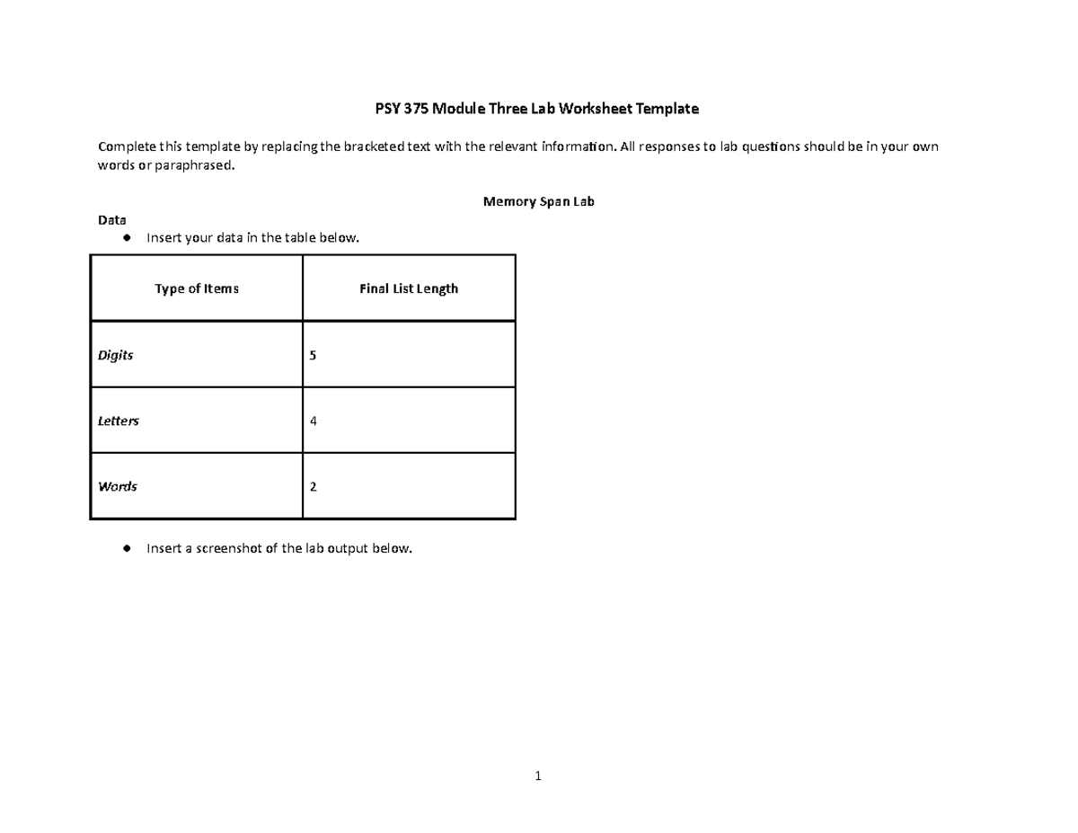 Lab 3 PSY 375 Completed - LAB 3 - PSY 375 Module Three Lab Worksheet ...