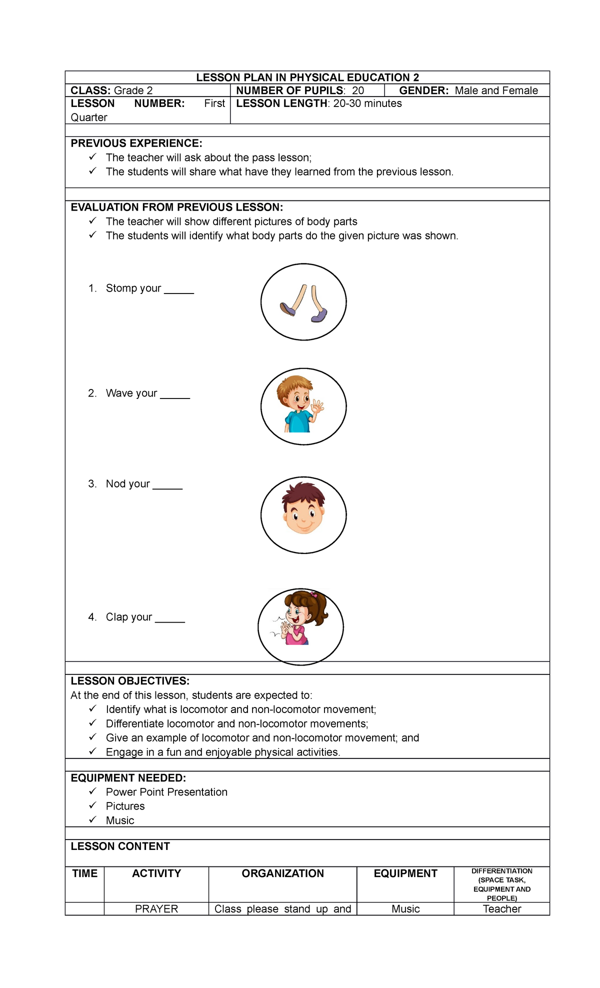 physical education lesson plans for 2nd grade