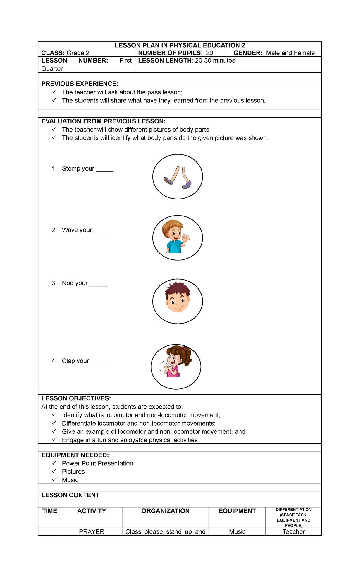 Grade 2 Lesson Plan Examples