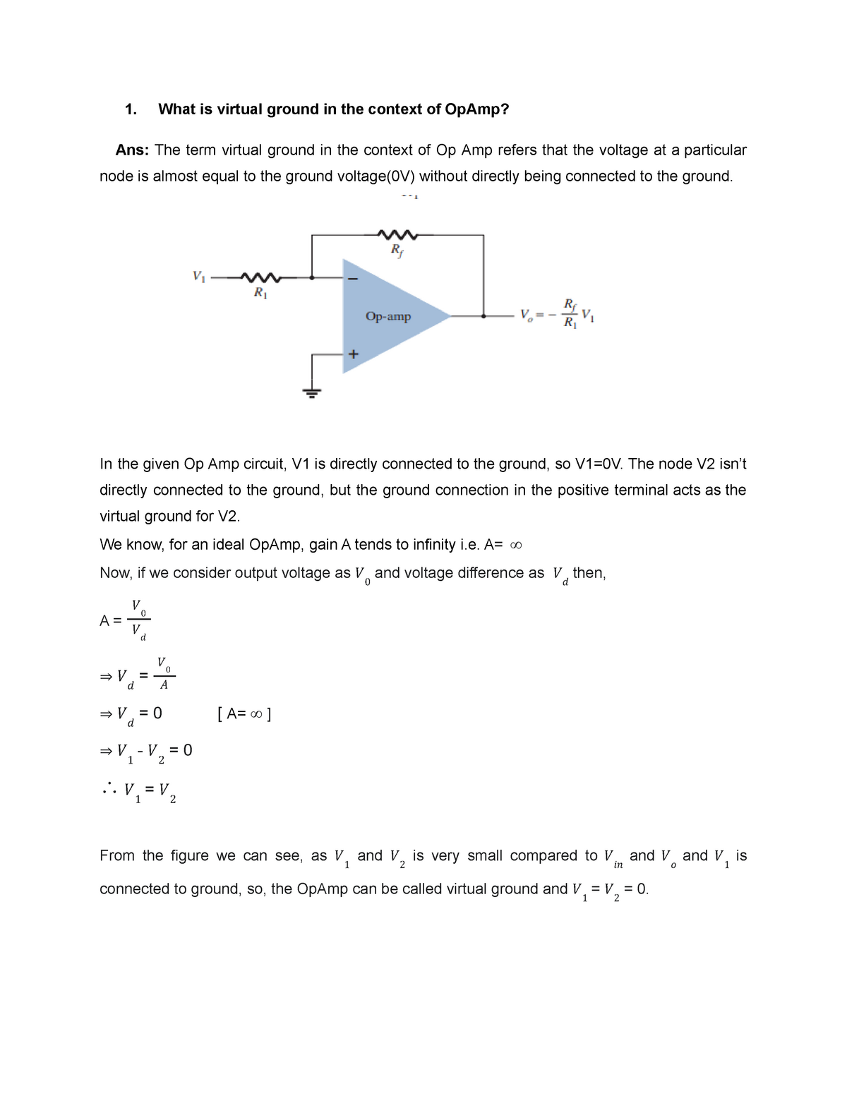 190041212 Classroom Assignment 3 1 What Is Virtual Ground In The