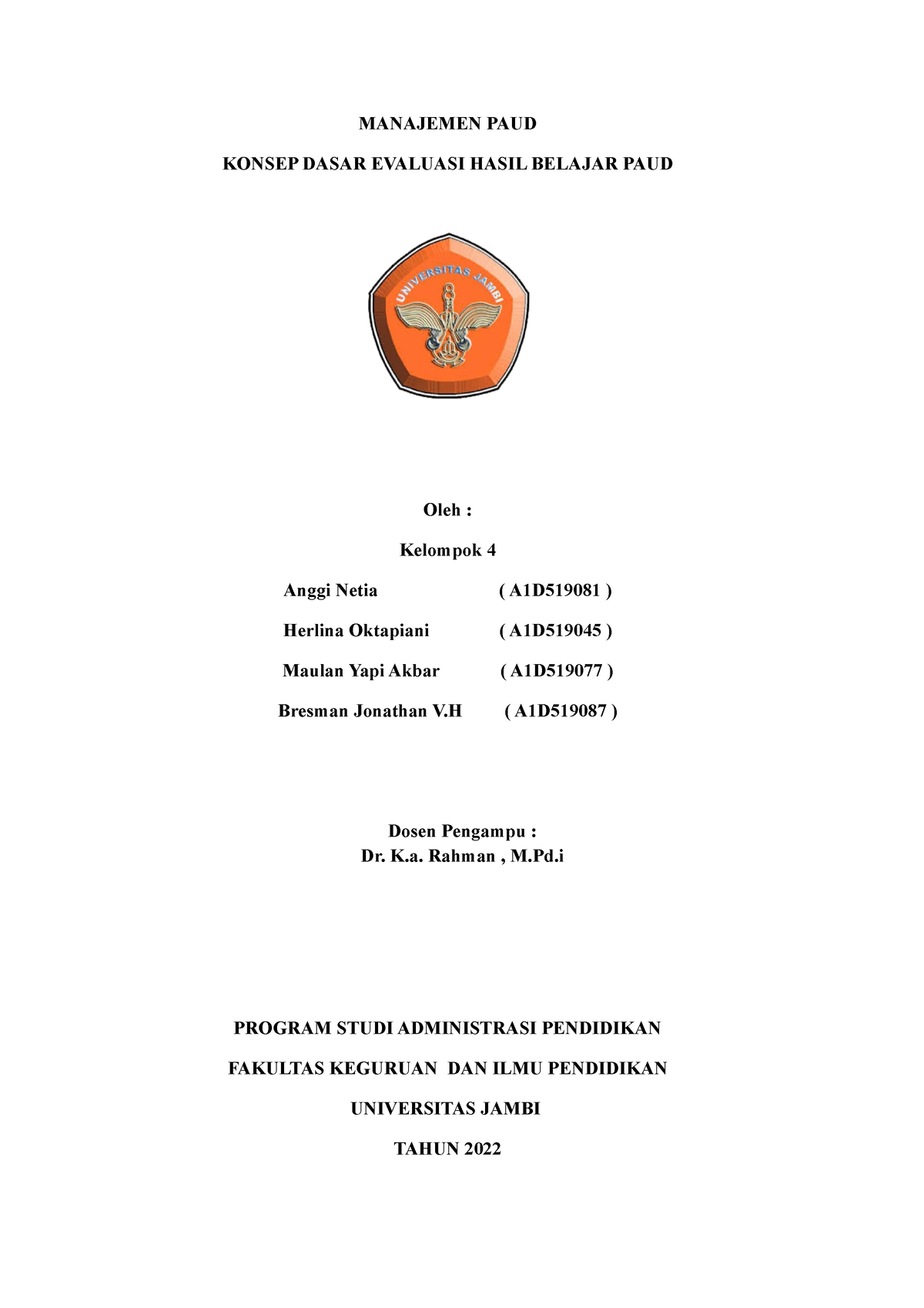 Kelompok 4 Manajemen PAUD - MANAJEMEN PAUD KONSEP DASAR EVALUASI HASIL ...