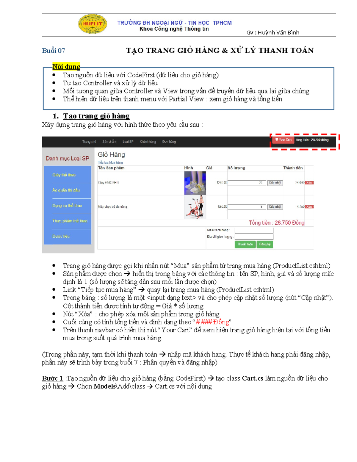 B07-MVC04 - Example - Buổi 07 TẠO TRANG GIỎ HÀNG & XỬ LÝ THANH TOÁN Nội ...
