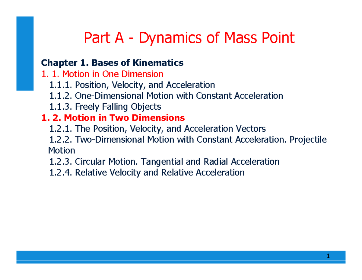 P1 L2 Motion in 2 dimensions hw2 Part A Dynamics of Mass Point