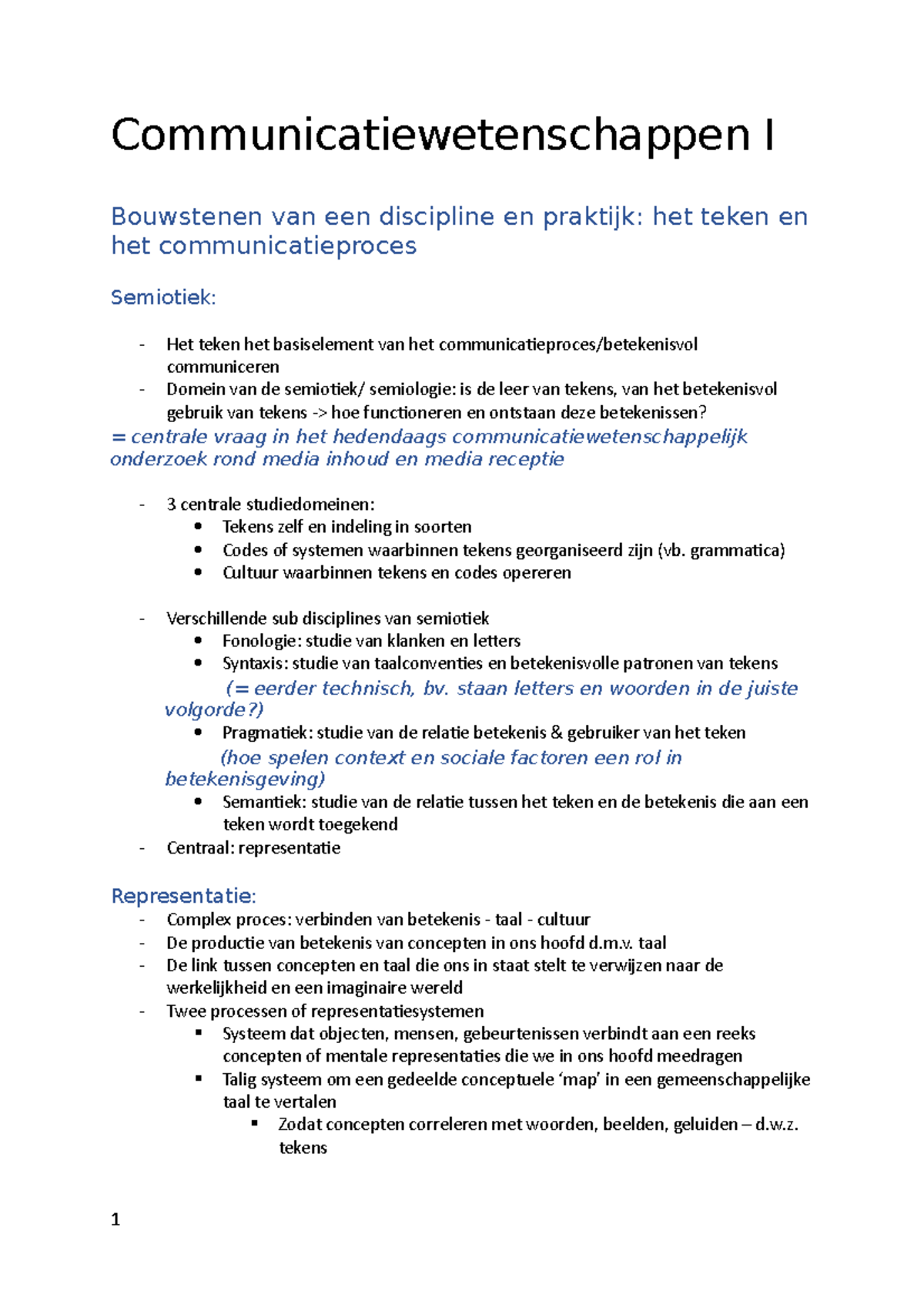 Communicatiewetenschappen I - Communicatiewetenschappen I Bouwstenen ...