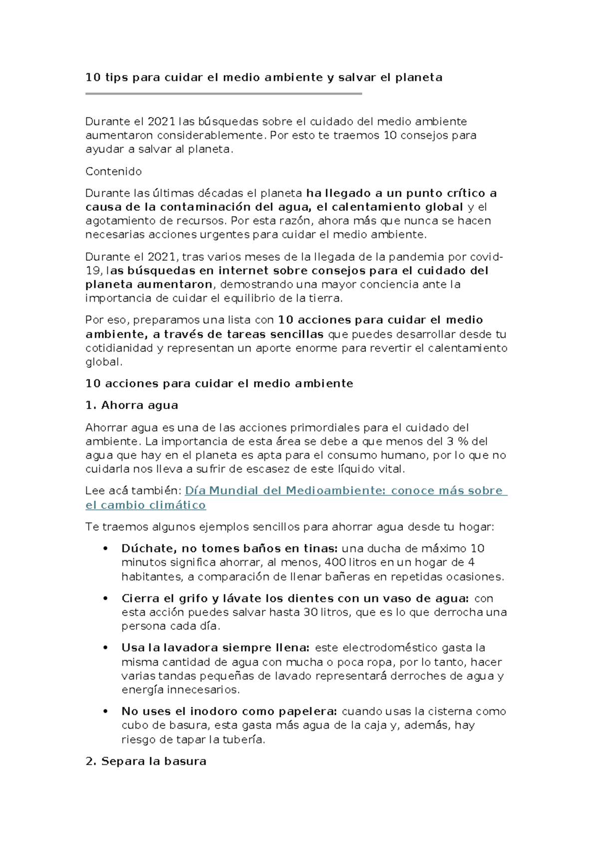 Tips para cuidar el medio ambiente y salvar el planeta - Por esto te ...