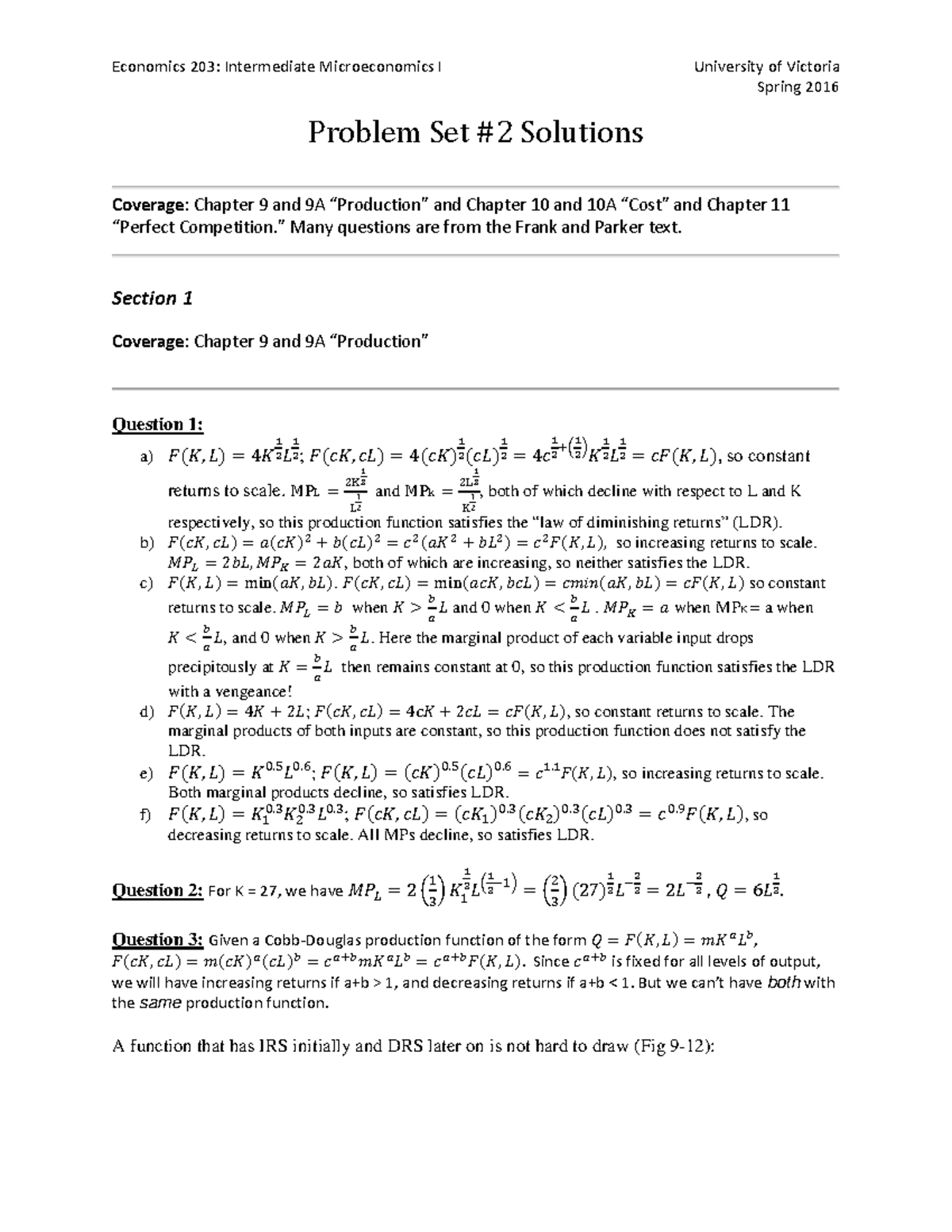 Problem Set 2 - Section 1 Coverage: Chapter 9 and 9A Question 1 ...