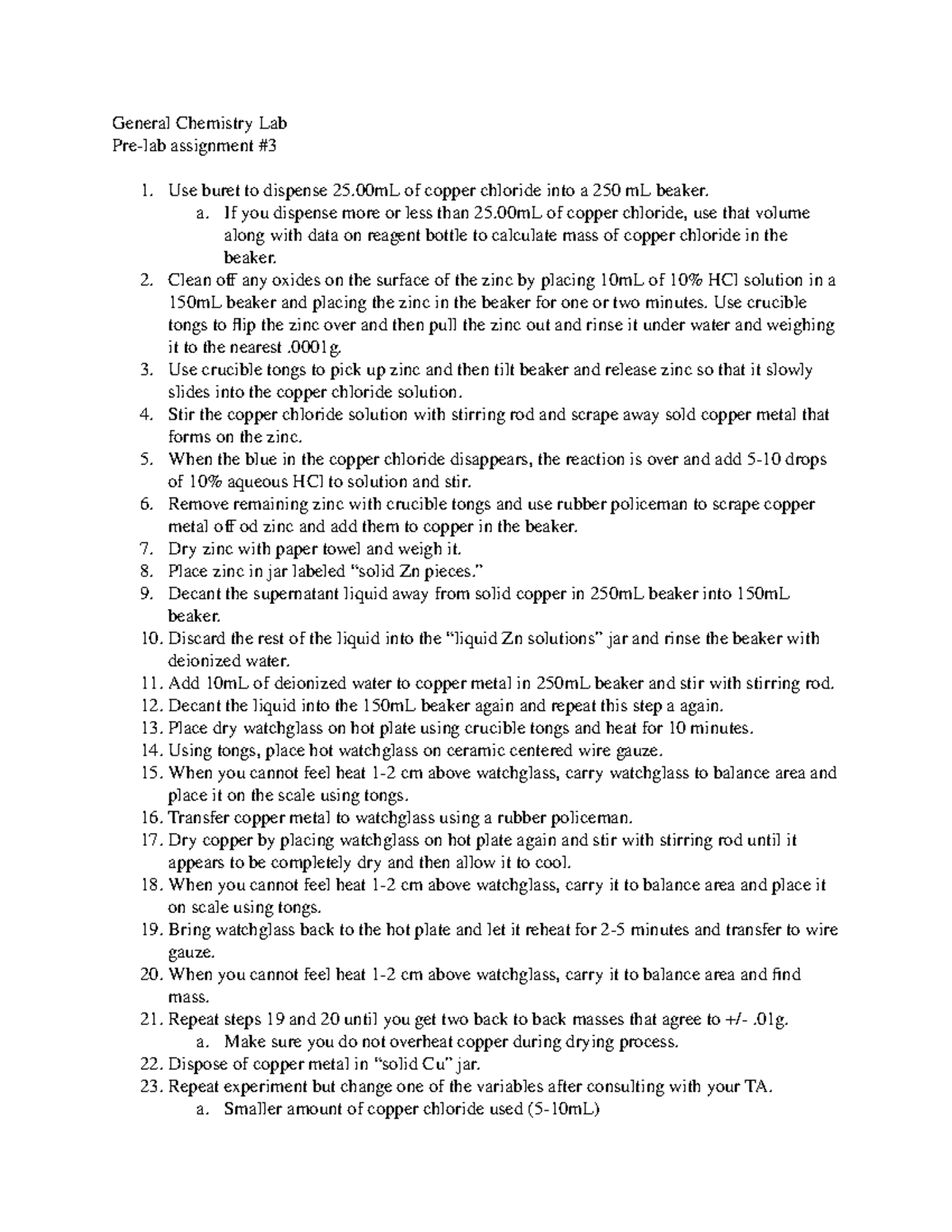 GenChem Experiment 3 Pre-Lab - General Chemistry Lab Pre-lab assignment ...