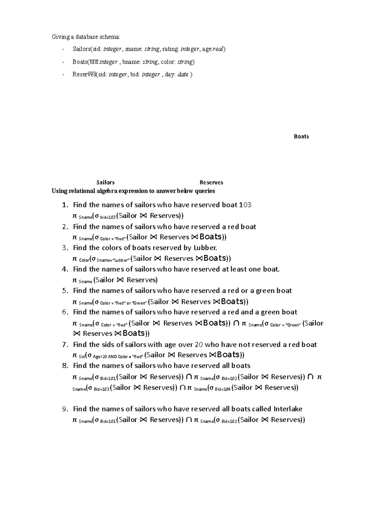 Lab1-bai-tap compress - Giving a database schema: Sailors(sid: integer ...