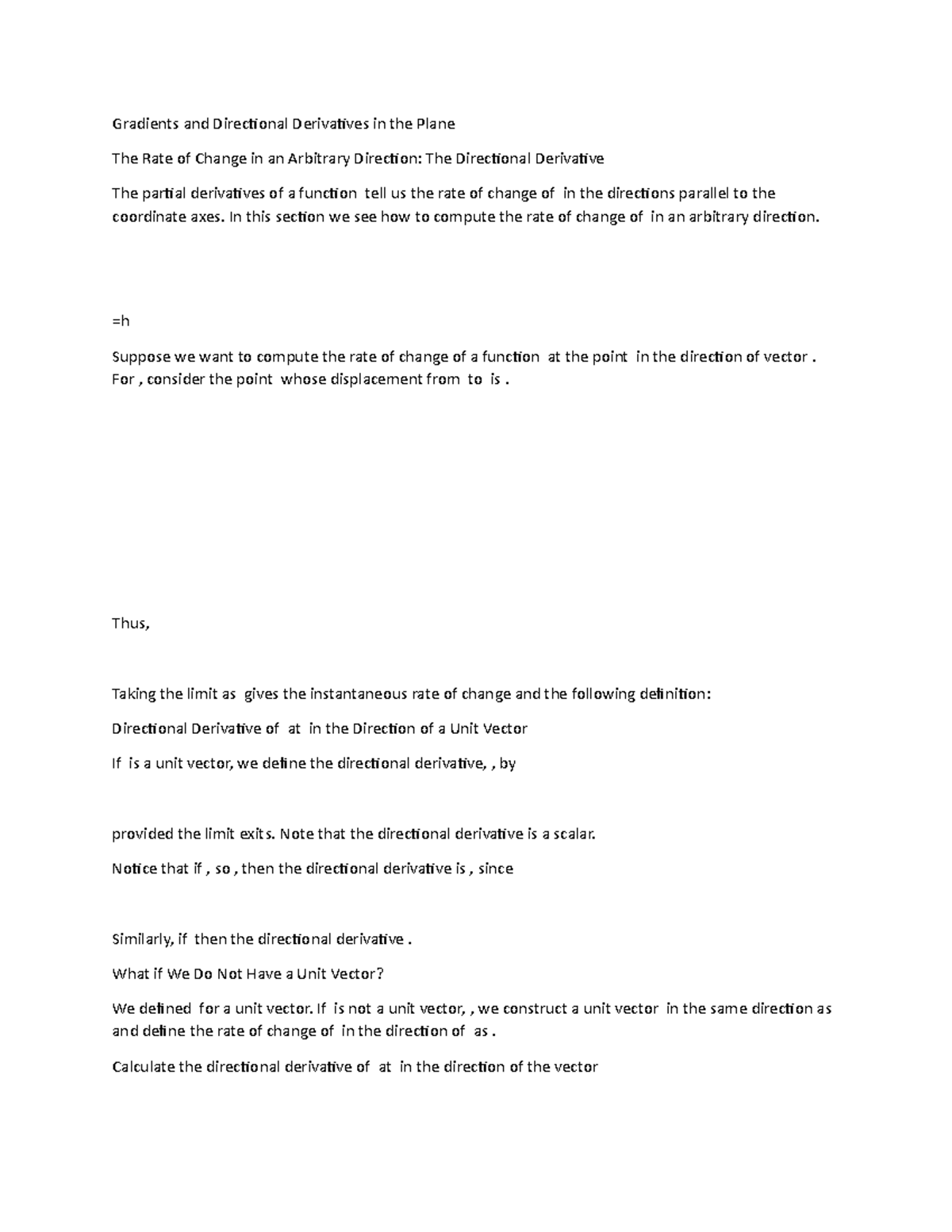 Gradients and directional derivatives in the plane in this section we