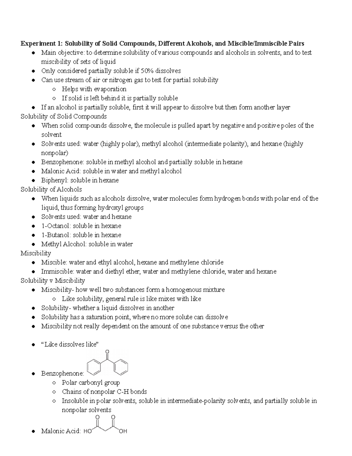 Orgo Lab Final Study Guide Experiment 1 Solubility of Solid